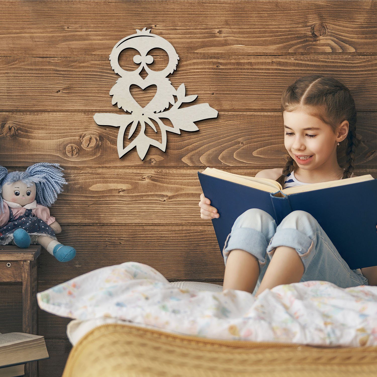 Namofactur LED Nachtlicht Eule 'Hearty' Nachtlicht Wandlampe Holz Wand Deko Lampe Kinderzimmer, Mit Zugschalter, LED fest integriert, Warmweiß