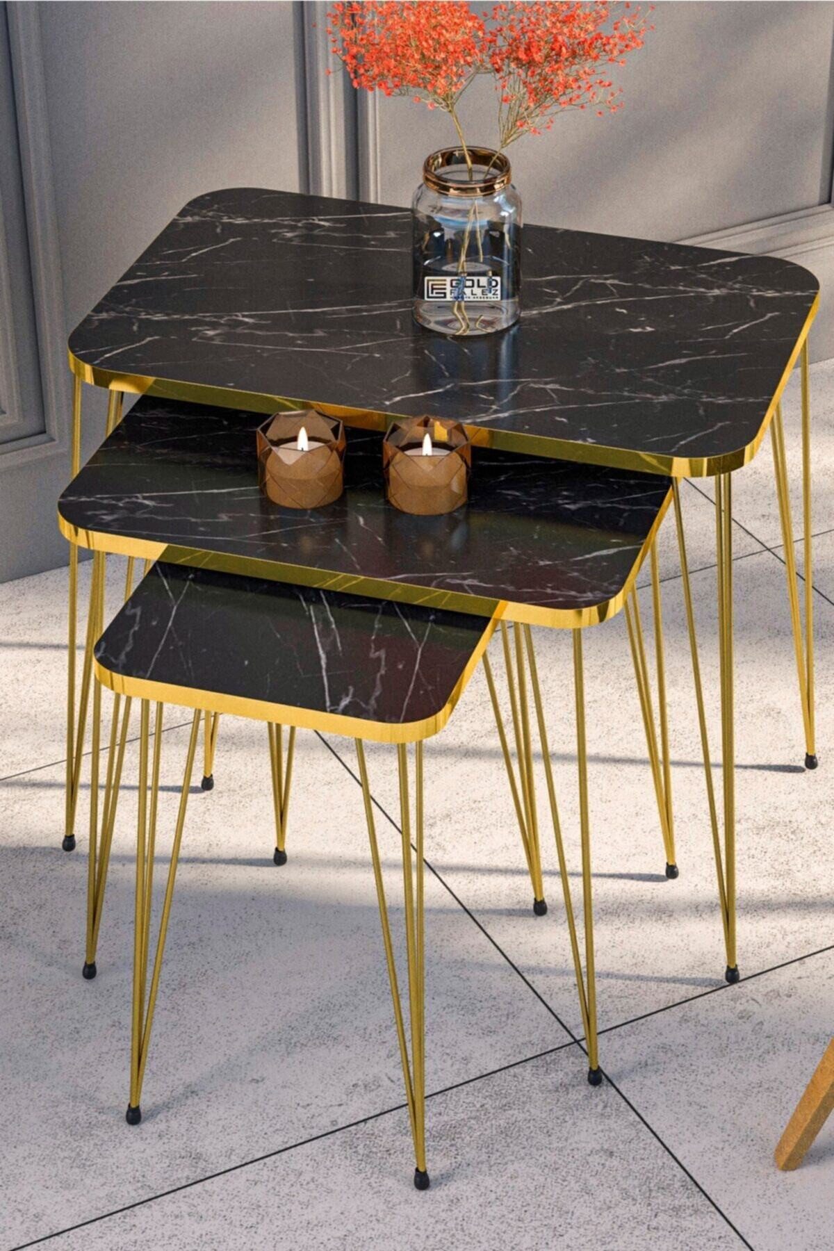 en.casa Couchtisch (3-St), mit goldfarbener PVC-Kante 89322047 günstig online kaufen