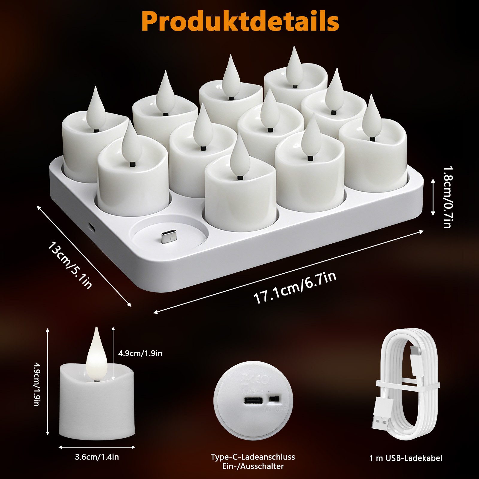 OZAVO LED-Teelichter 12er set Wiederaufladbar LED Teelichter mit Fernbedienung und timer, LED Kerzen mit Timer (2/4/6/8 Stunden), mit Ladestation, Zwei Lichtmodi & dreistufige Helligkeitsregelung