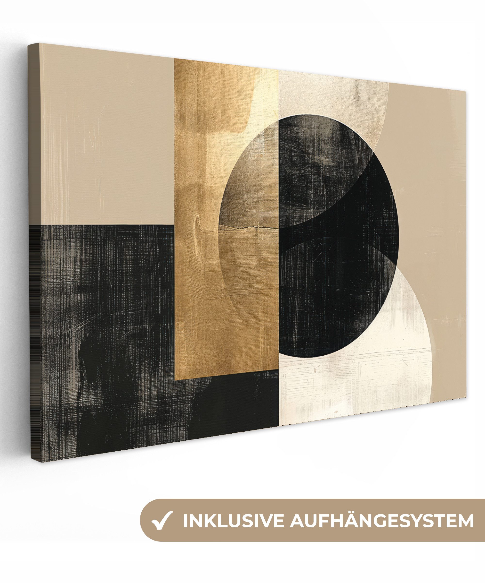 OneMillionCanvasses® Leinwandbild Abstrakt - Modern - Schwarz - Gold, (1 St), Leinwand Bilder Klein, Wand Dekoration 30x20 cm