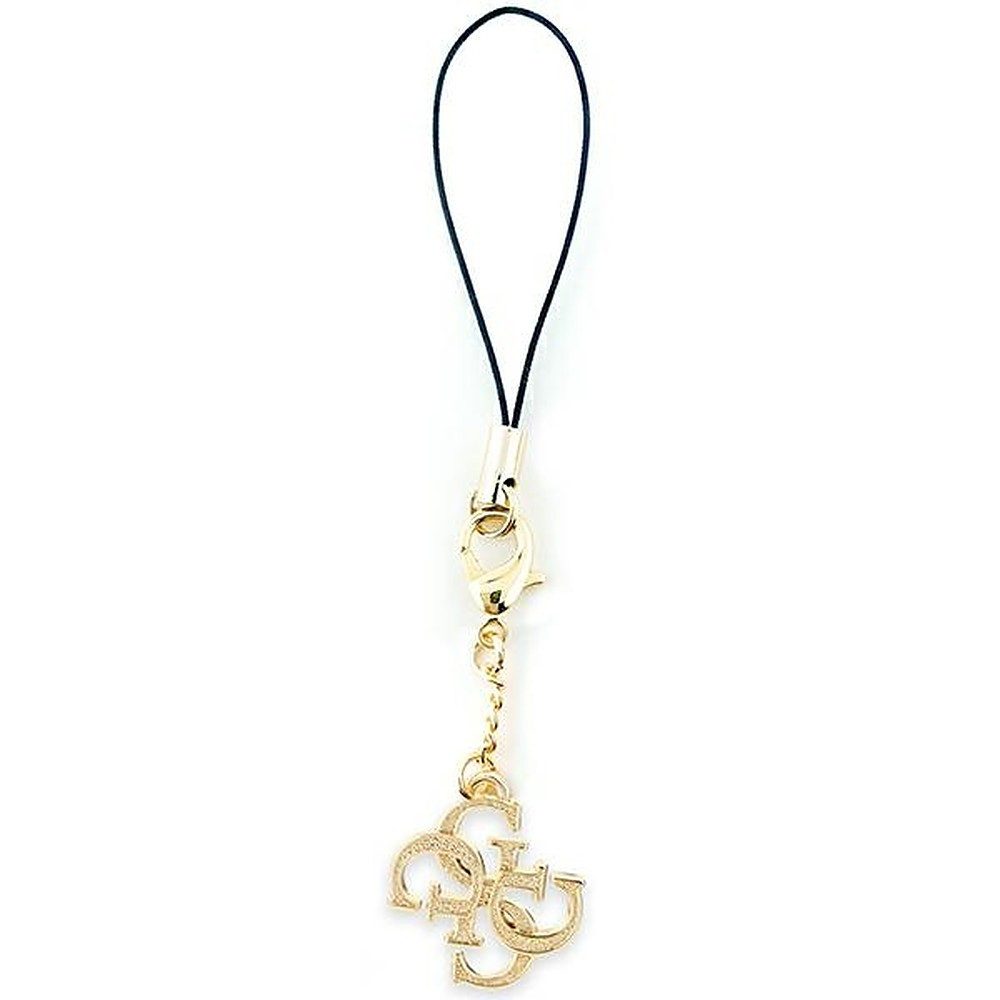Guess Handykette Handyanhänger Taschenschmuck Schlüsselanhänger, Glitzer-Optik, goldfarbenes Logo, Karabinerhaken, universal