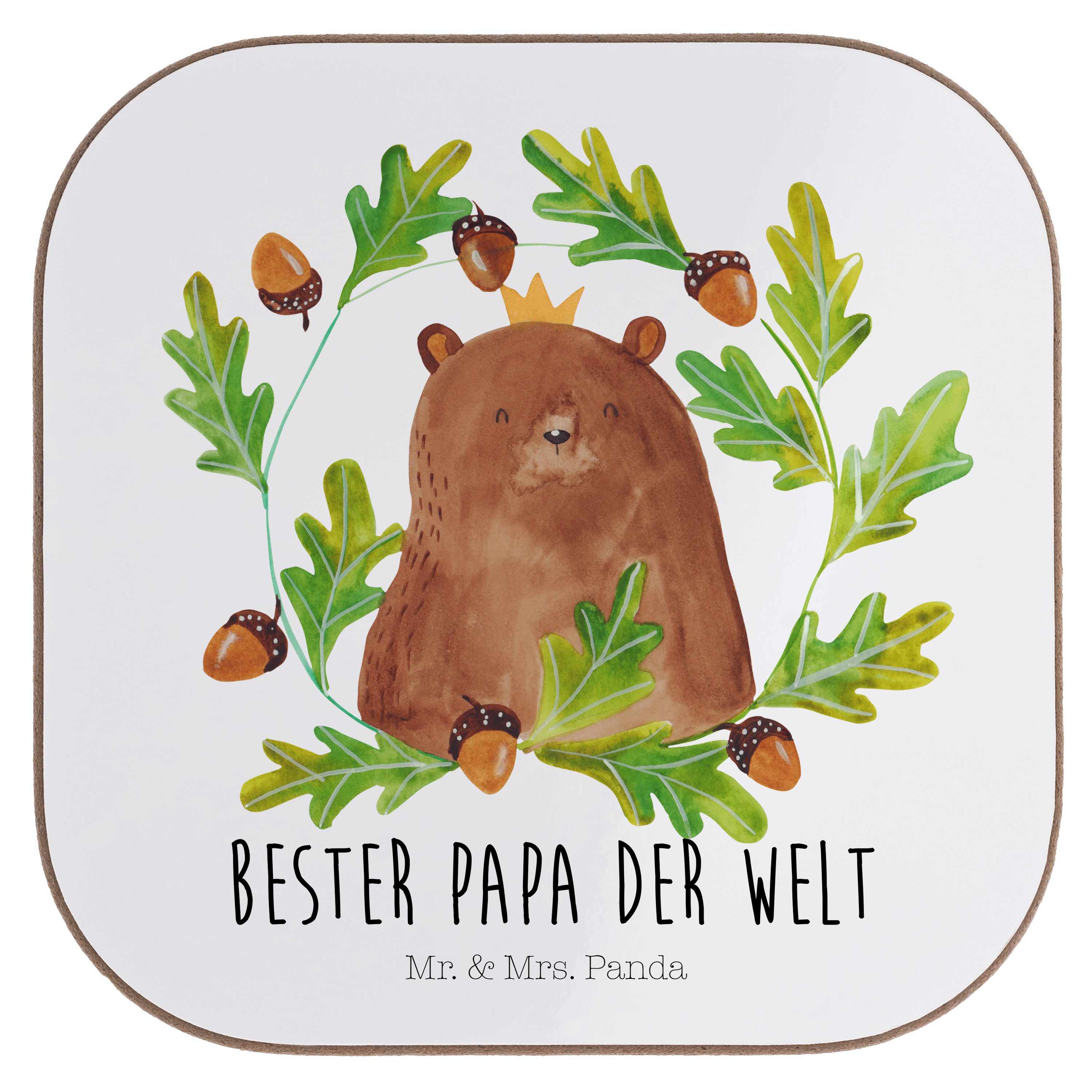Mr. & Mrs. Panda Getränkeuntersetzer Bär König - Weiß - Geschenk, Daddy, Teddybär, Teddy, Vater, Glasunter, 1-tlg. | Getränkeuntersetzer