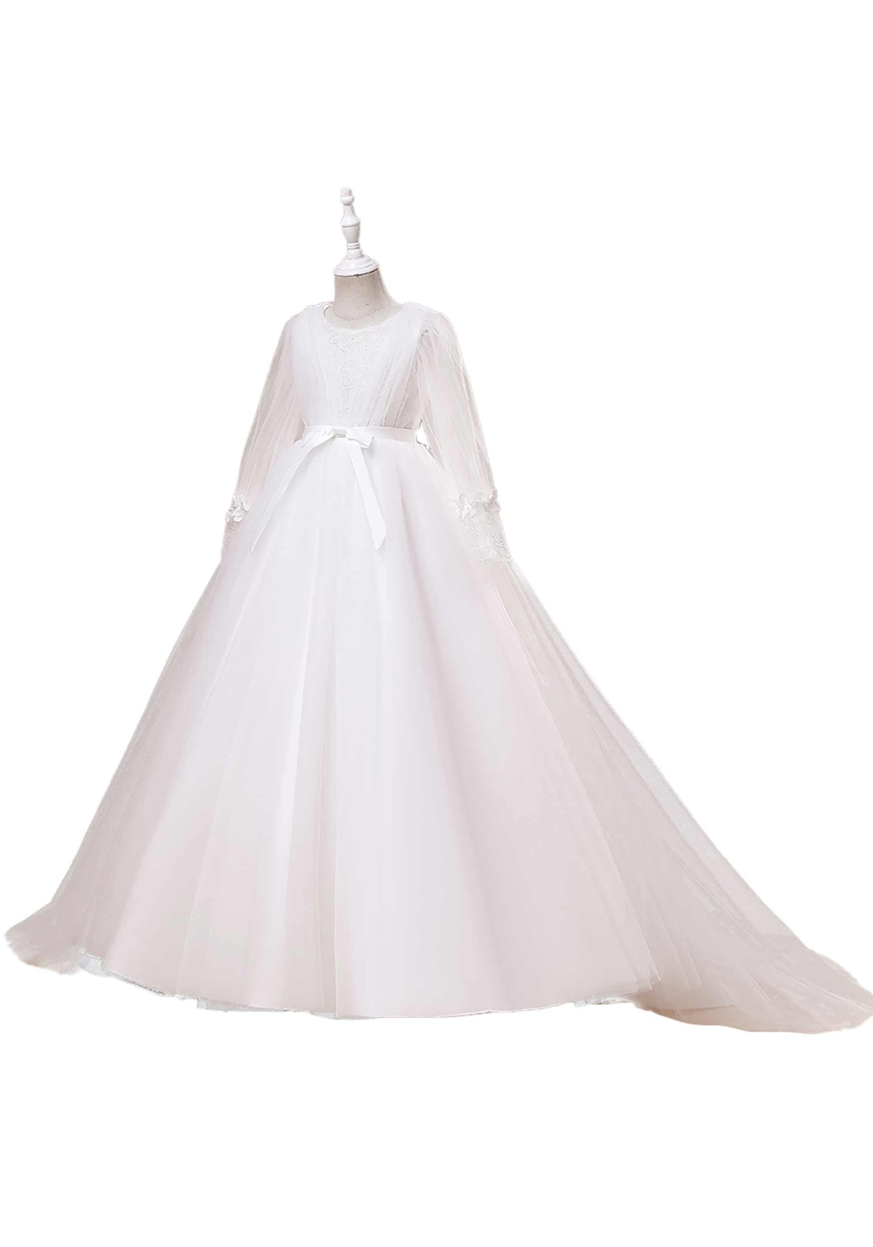 Daisred Tüllkleid Erstkommunionkleid Weiß Prinzessinnenkleid Geburtstagsparty