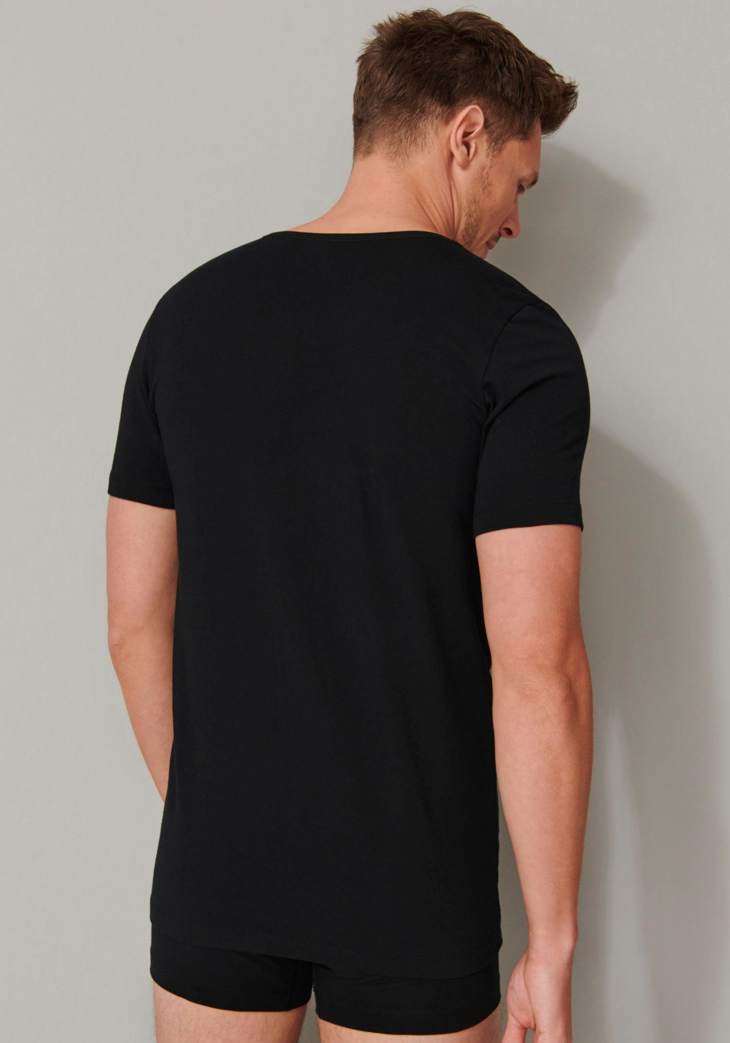 V-Shirt schwarz V-Ausschnitt mit Schiesser (2er-Pack)
