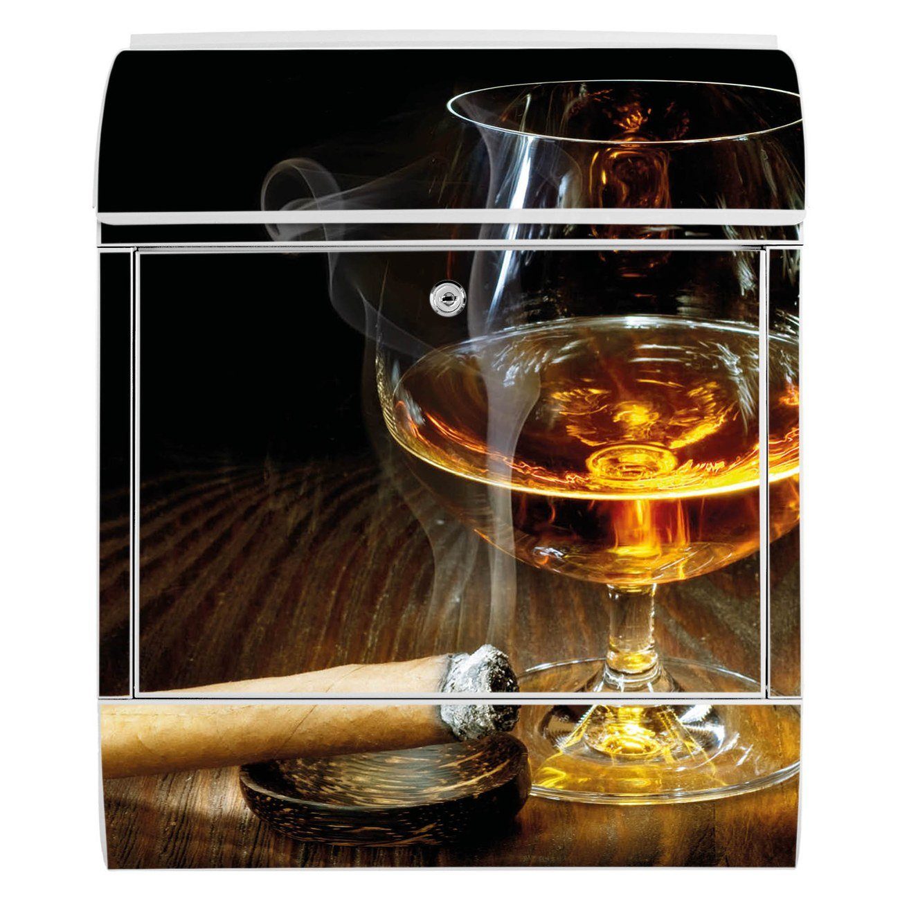 weiß Stahl & 39 banjado x (Wandbriefkasten Cigar x pulverbeschichtet, Zeitungsfach), Whiskey witterungsbeständig, 47 14cm Wandbriefkasten mit