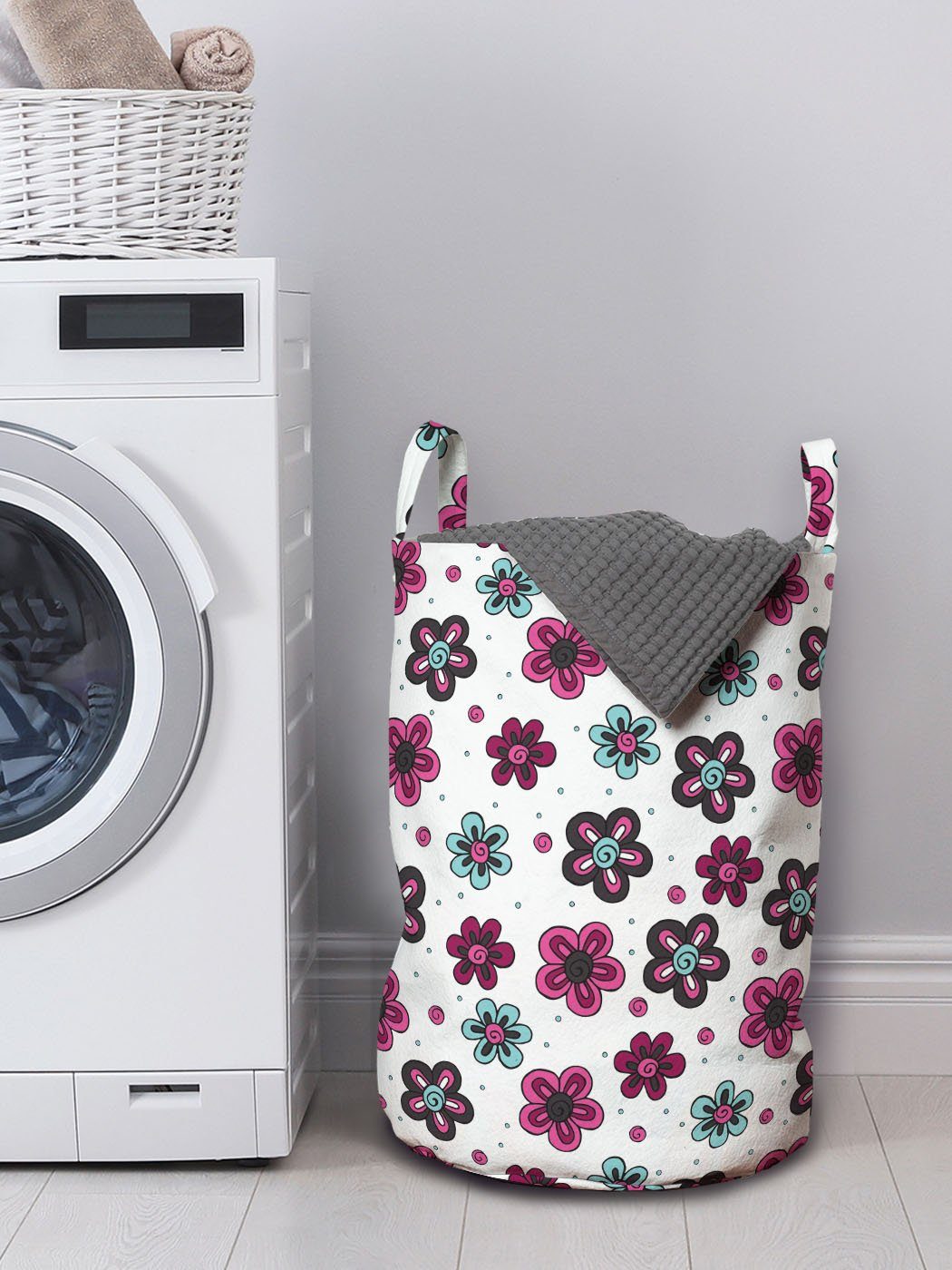 Wäschesäckchen Waschsalons, Röschen mit für Griffen Kordelzugverschluss Knospen-Kind-Mädchen Blumen Abakuhaus Wäschekorb