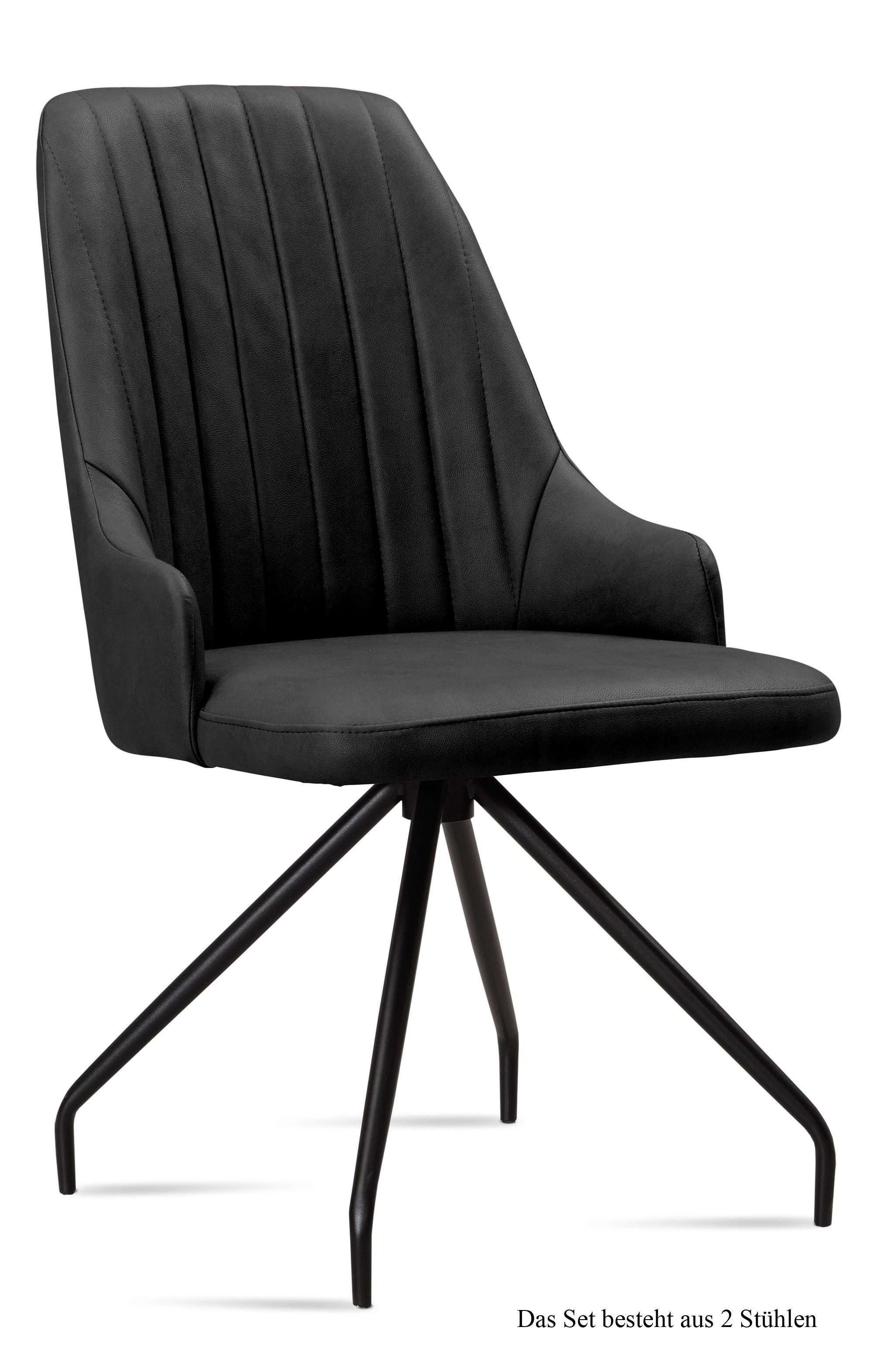 58 aufm Kessel Esszimmerstuhl Küchenstuhl (2er-Set) Dilara 52x91x60 Schwarz/Grau (Lieferung bis Verwendungsstelle, 2 St), Stabiles Gestell aus Metall pflegeleichter Bezug aus Microfaser