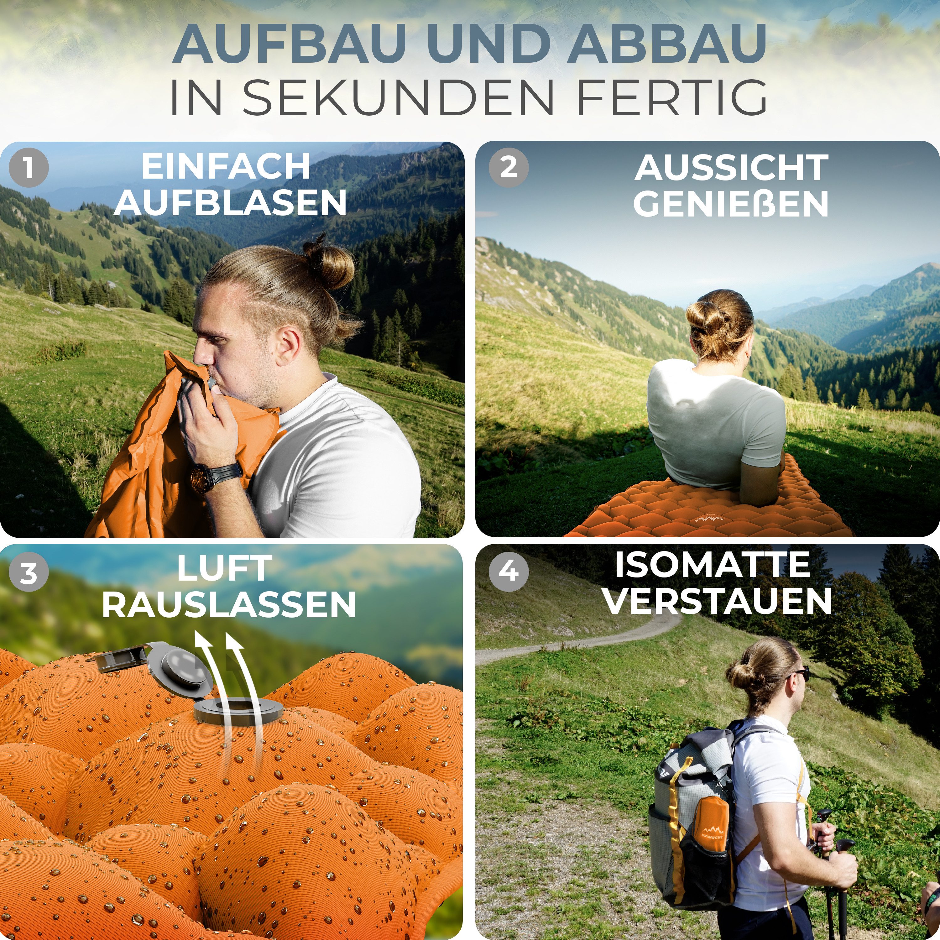 Alpenwert Isomatte Outdoor Camping Schlafmatte Aufblasbar Sleeping Pad, (Set), Kleines Packmaß, Ultra Leicht, GRATIS Reparatur Kit