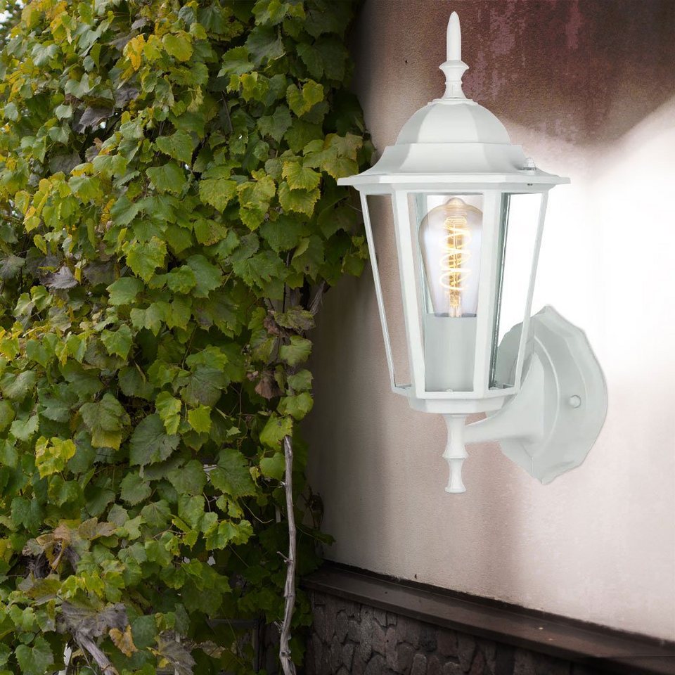 etc-shop Außen-Wandleuchte, Leuchtmittel inklusive, Warmweiß, Wand Lampe  Filament Retro Laterne Fassaden ALU Außen Leuchte weiß im-