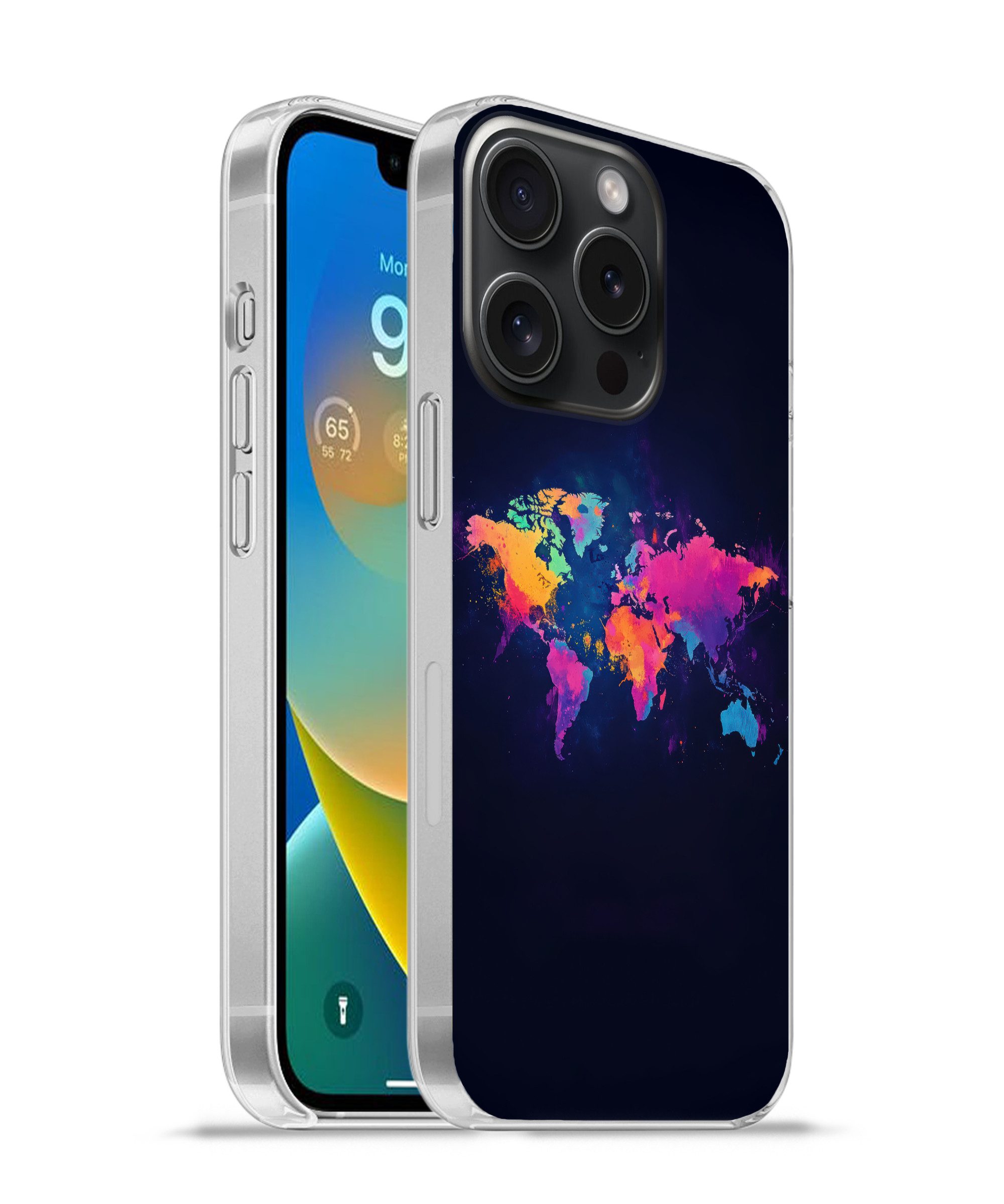MuchoWow Handyhülle für Apple iPhone 15 Pro Weltkarte - Bunt - Graffiti, Smartphone-Bumper, Print, Handy Schutzhülle Dünn