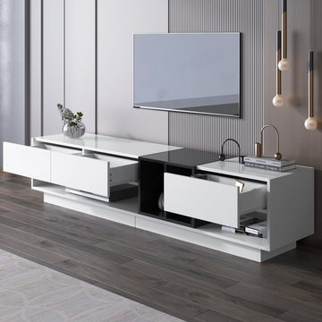 REDOM Lowboard TV-Schrank, Kombination in Hochglanz-Weiß und Schwarz, Breite 190cm