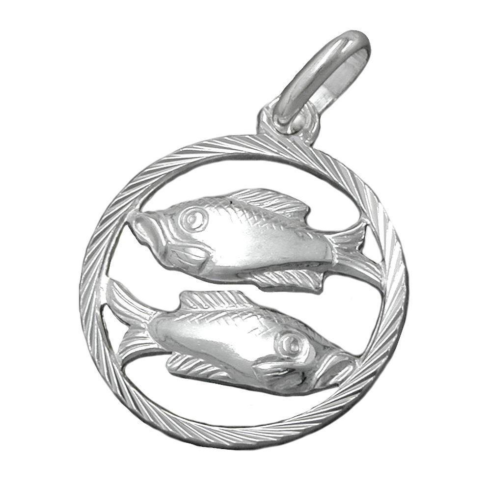 unbespielt Sternzeichenanhänger Anhänger Sternzeichen Fische 925 Silber 15 mm inkl. kleiner Schmuckbox, Silberschmuck für Damen und Herren