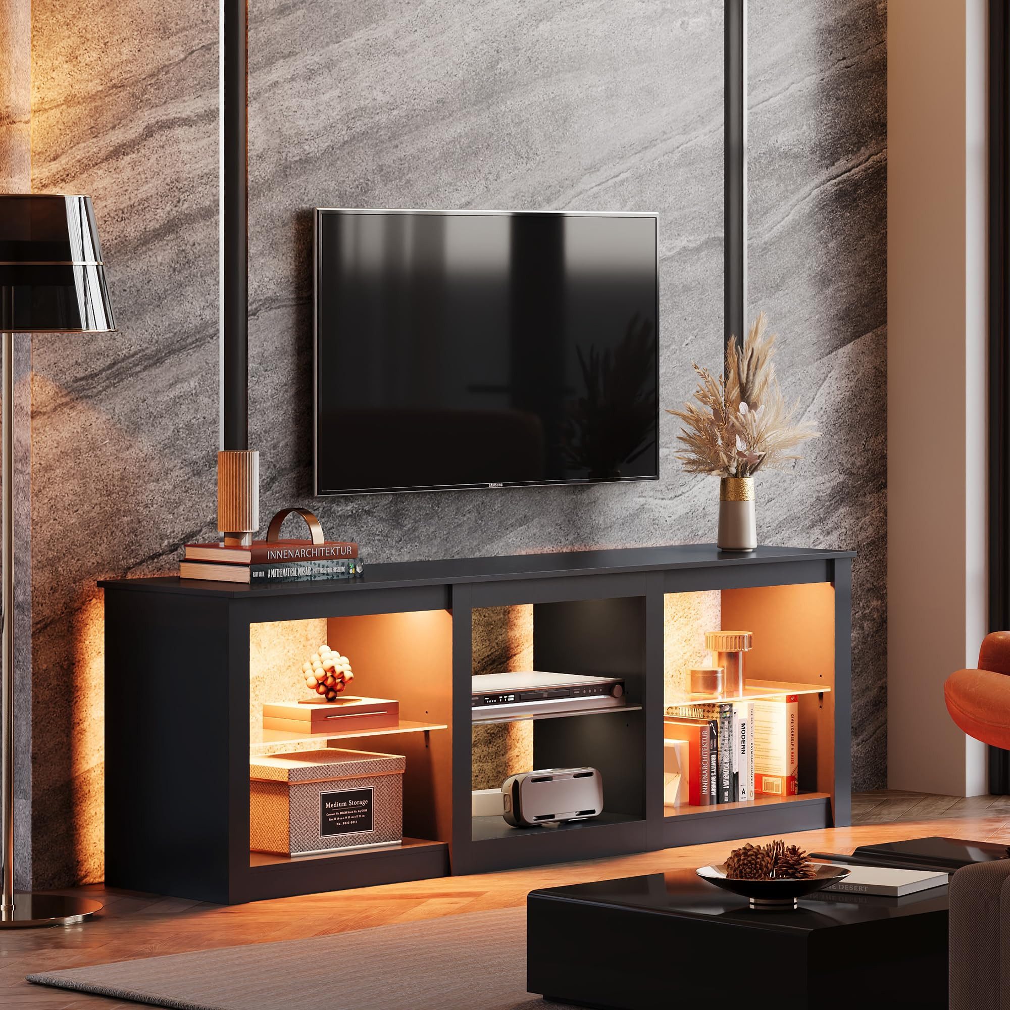 WLIVE Lowboard TV-Schrank 166cm mit RGB-LED (22 Modi), 3 offene Fächer & ve günstig online kaufen