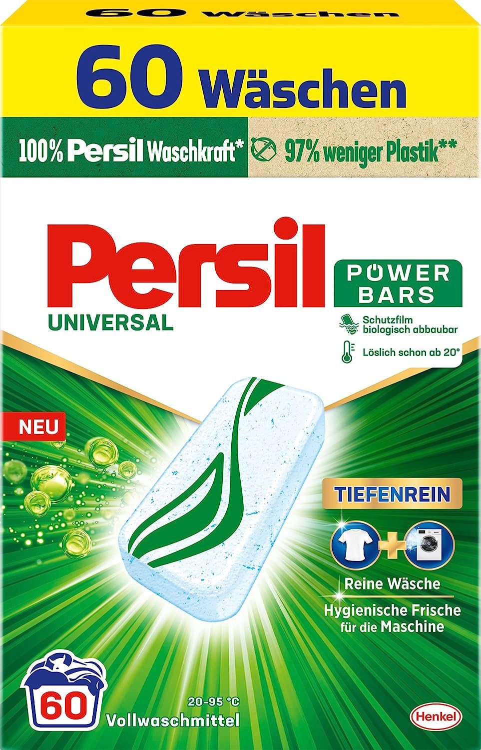 Persil Universal Power Bars 60 WL Vollwaschmittel (60-St. für hygienisch reine Wäsche bereits ab 20° C)