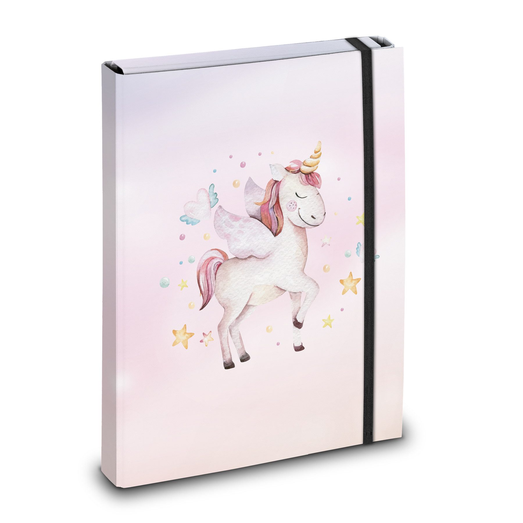 itenga Organisationsmappe itenga Heftbox Motiv Einhorn Wasserfarben DIN A4, Rückenbreite: 40 mm