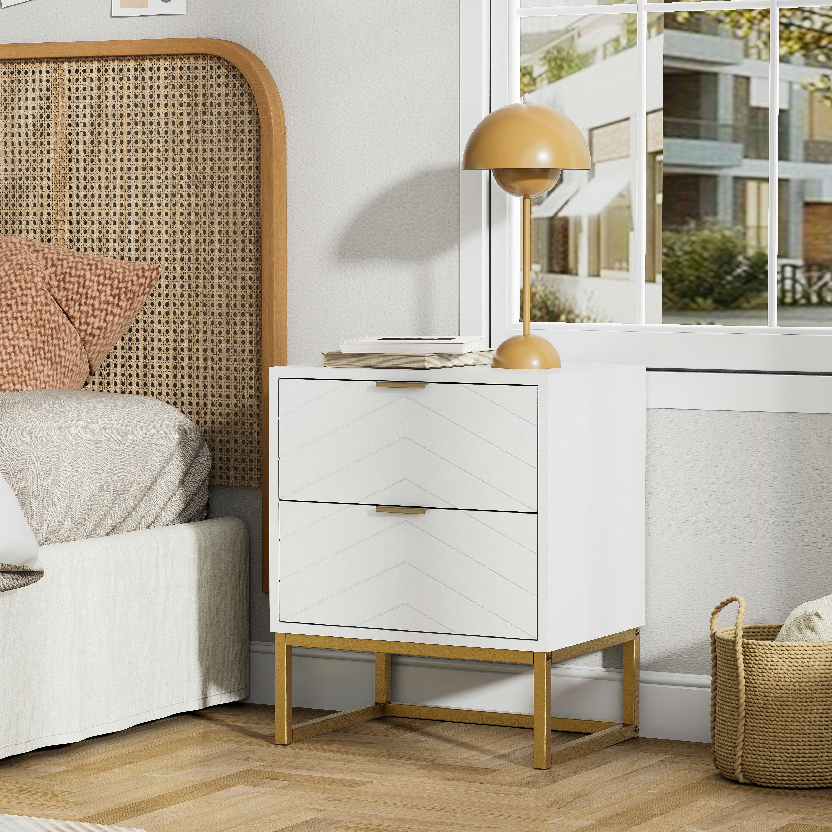 UEV Nachttisch 2er Set, Nachtkommode mit Schubladen (Nachtschrank mit 2 Schubladen für Kinderzimmer/Schlafzimmer/Wohnzimmer), kleine Beistelltisch Sofatisch mit Kippschutz