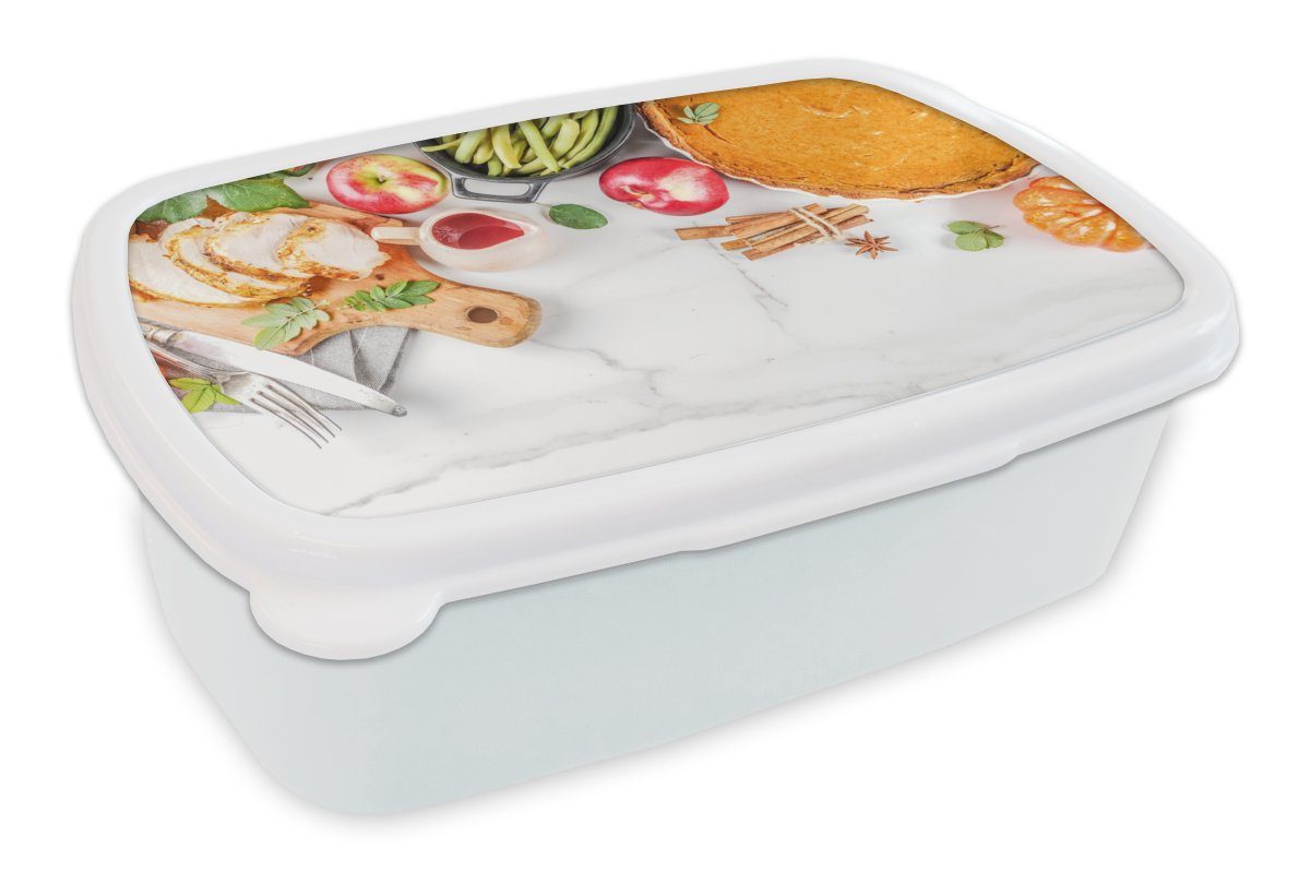 MuchoWow Lunchbox Gemüse - Obst - Fleisch - Kräuter, Kunststoff, (2-tlg), Brotbox für Kinder und Erwachsene, Brotdose, für Jungs und Mädchen weiß