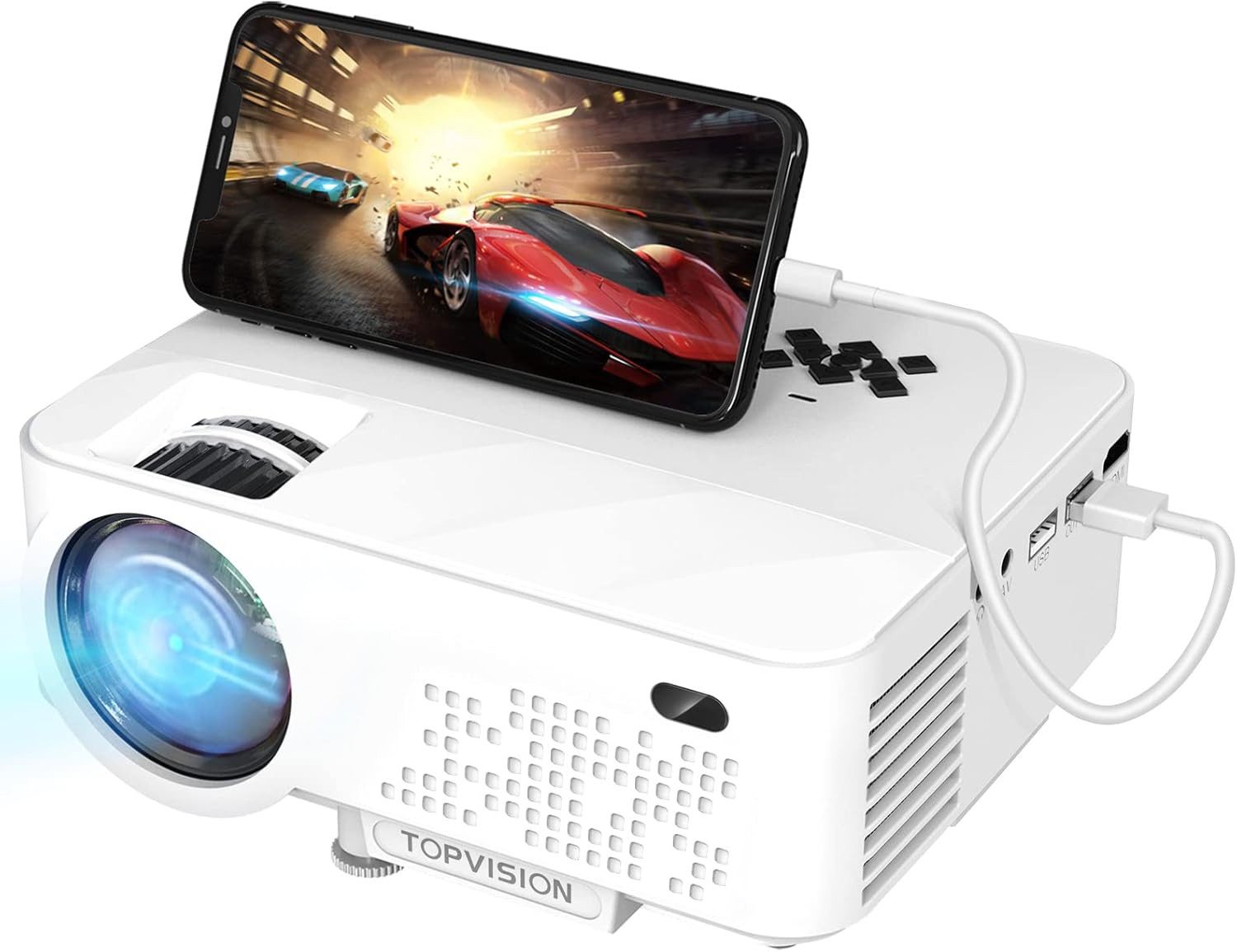 30000 Stunden LED Heimkino Beamer, 5W-Stereo-Sound, mit HDMI, USB, TF Mini-Beamer