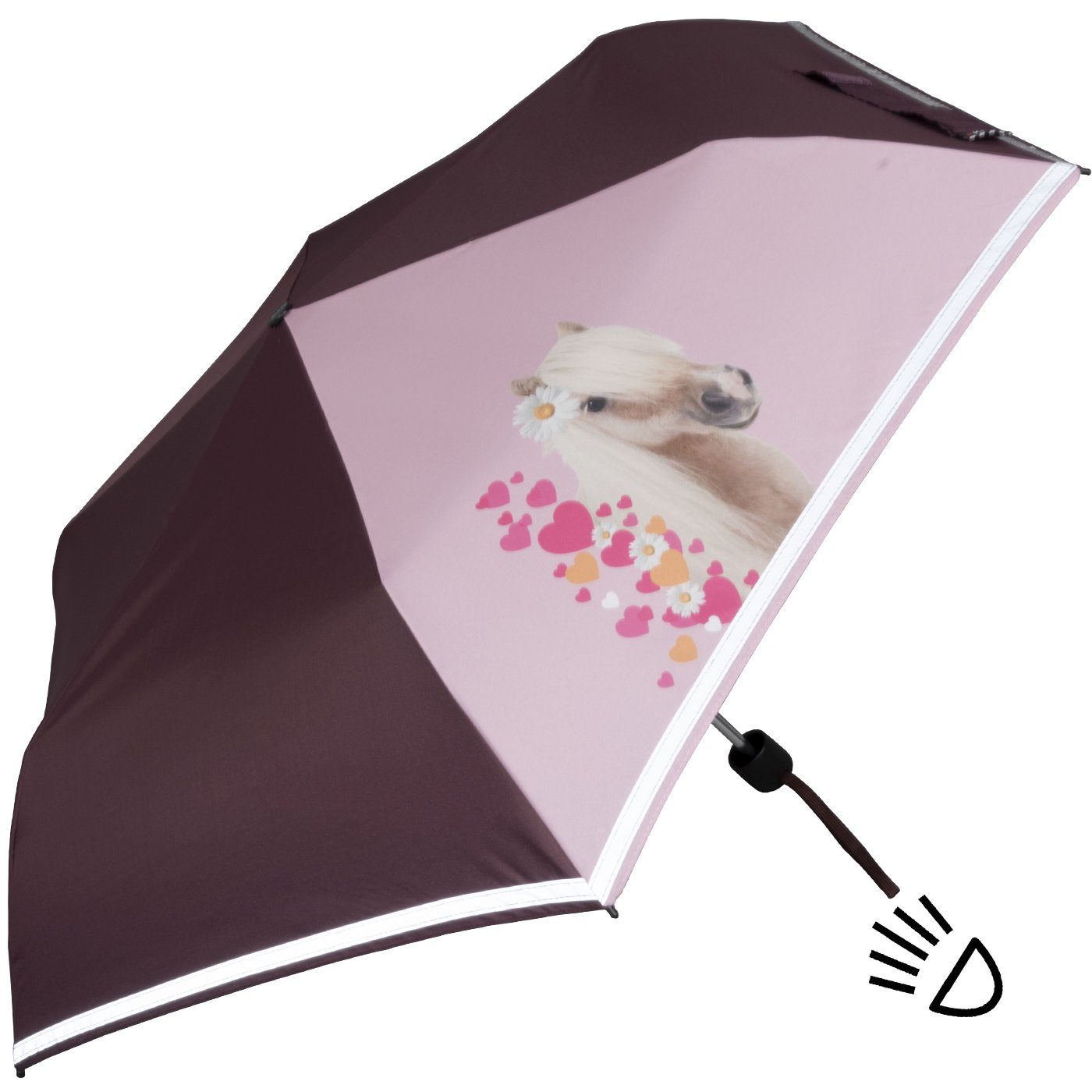 Knirps® Taschenregenschirm Kinderschirm 4Kids reflective Reflexborte, mit dem Pferde, auf Sicherheit Horselove Schulweg