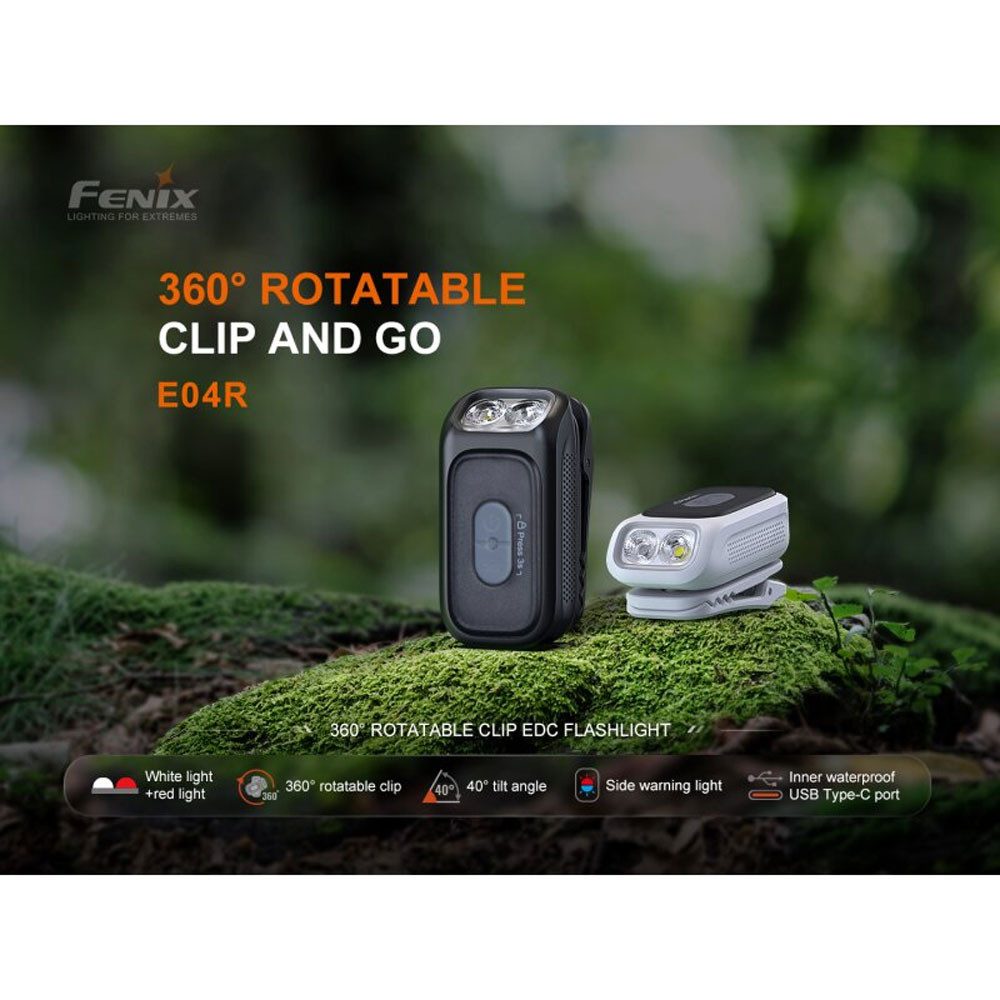 Fenix LED Taschenlampe E04R LED Cliplampe 300 Lumen mit Rotlicht und RGB - Weiß, RGB, Rotlicht, Blaues Licht