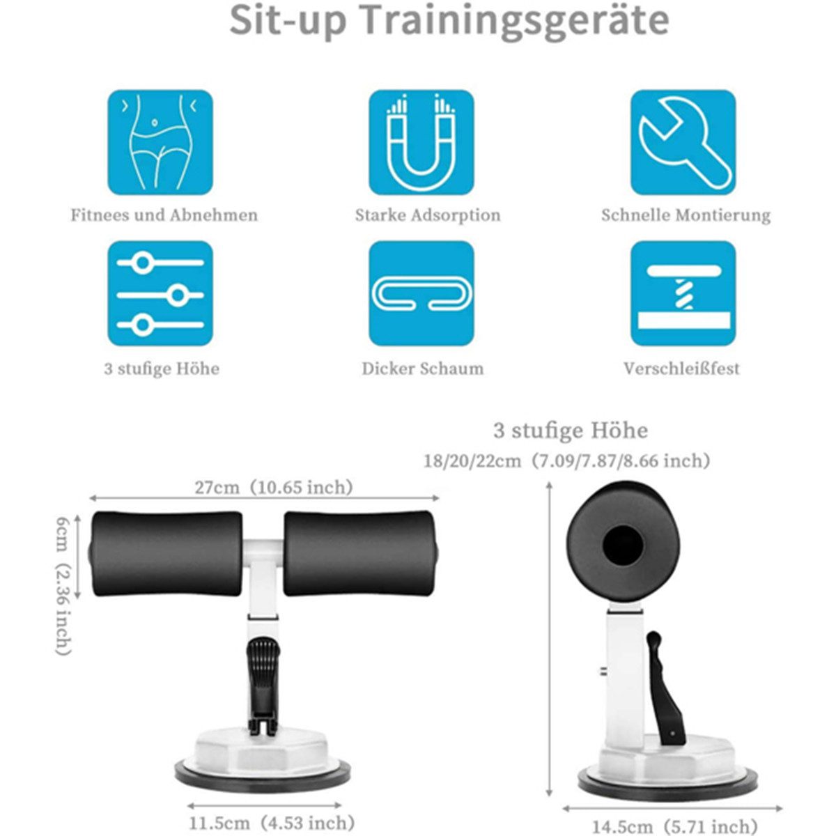 XDeer Bauchmuskelmaschine Sit-Up Trainer mit Saugnapf Ø11,5cm Tragbare Sit-Ups Assistent, Gerät Sit-Up Bar Sit-Up Stange Fitness Equipment für Zuhause