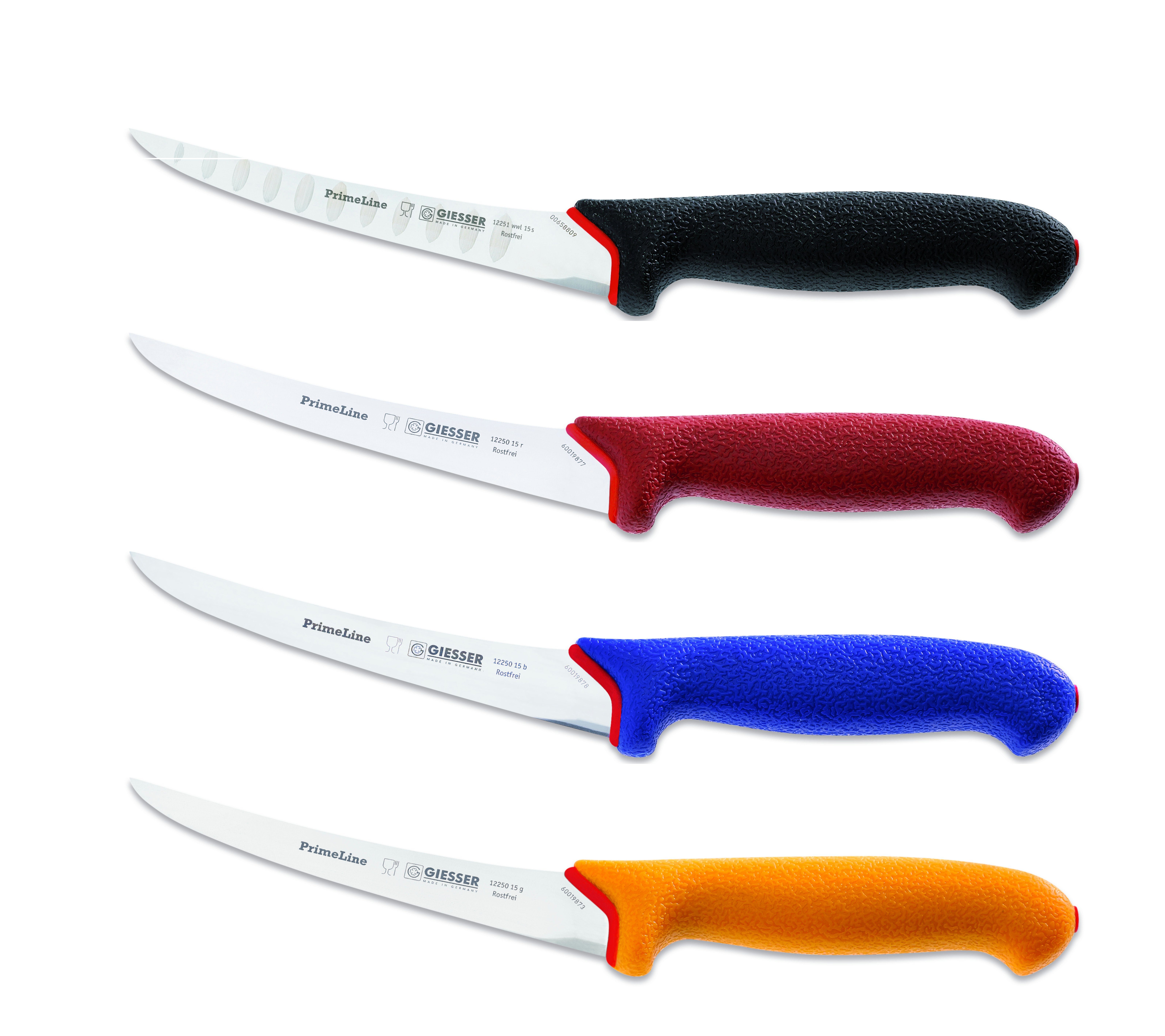 Giesser Messer 13/15, weicher Griff Ausbeinmesser scharf, PrimeLine, blau Fleischermesser rutschfest, 12250