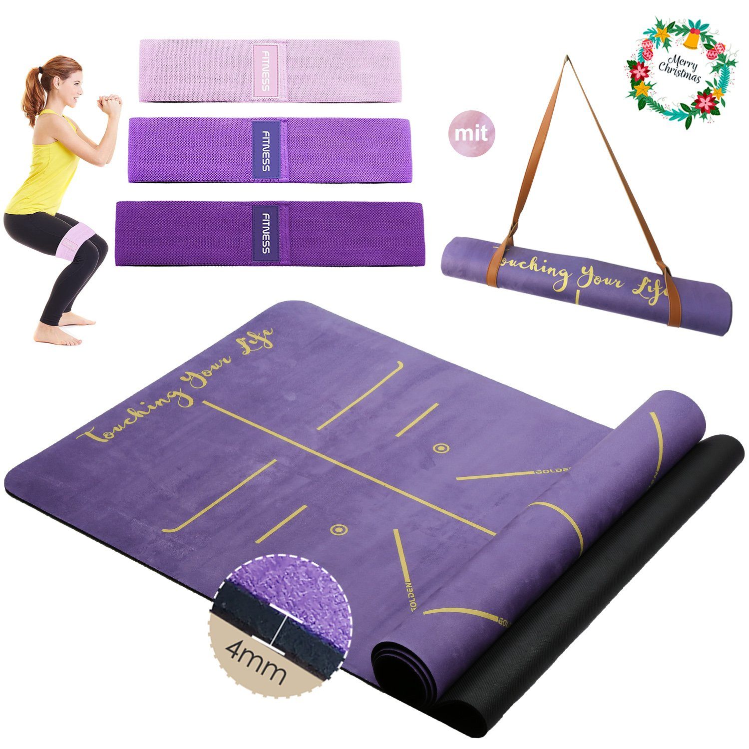 GOLDEN Yogamatte GOLDEN® Yogamatte rutschfest aus Kautschuk XL groß 4mm Dicke 183cm Länge 68cm Breite Align Recycelbare Guter Halt bei viel Schweiß Handtuch Matte, Sprühen Sie wenig Wasser, perfekte Griffe bekommen