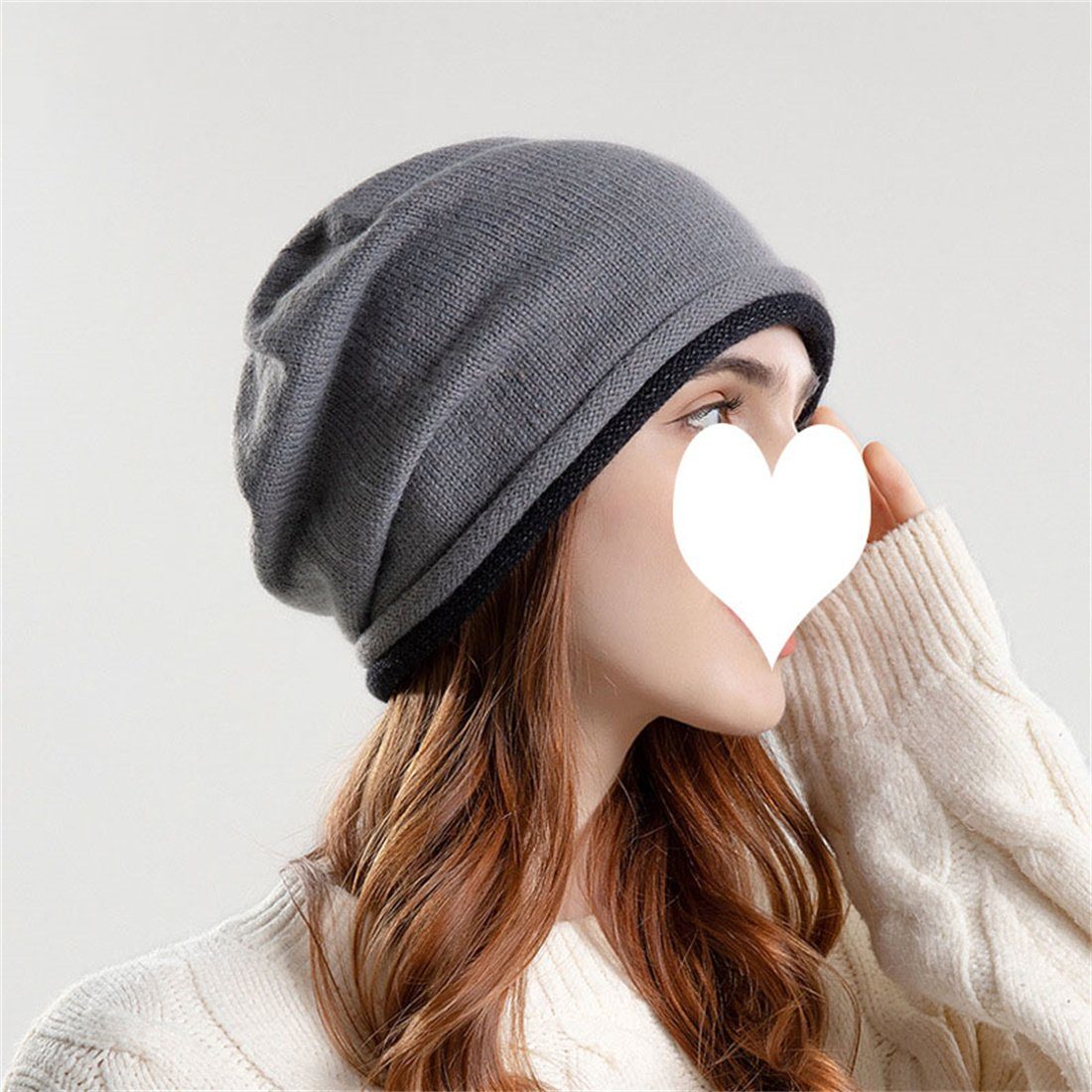 DÖRÖY Strickmütze Unisex Winter warme Strickmütze,Ohrenschutz Kopfmütze,gestapelte Mütze Grau