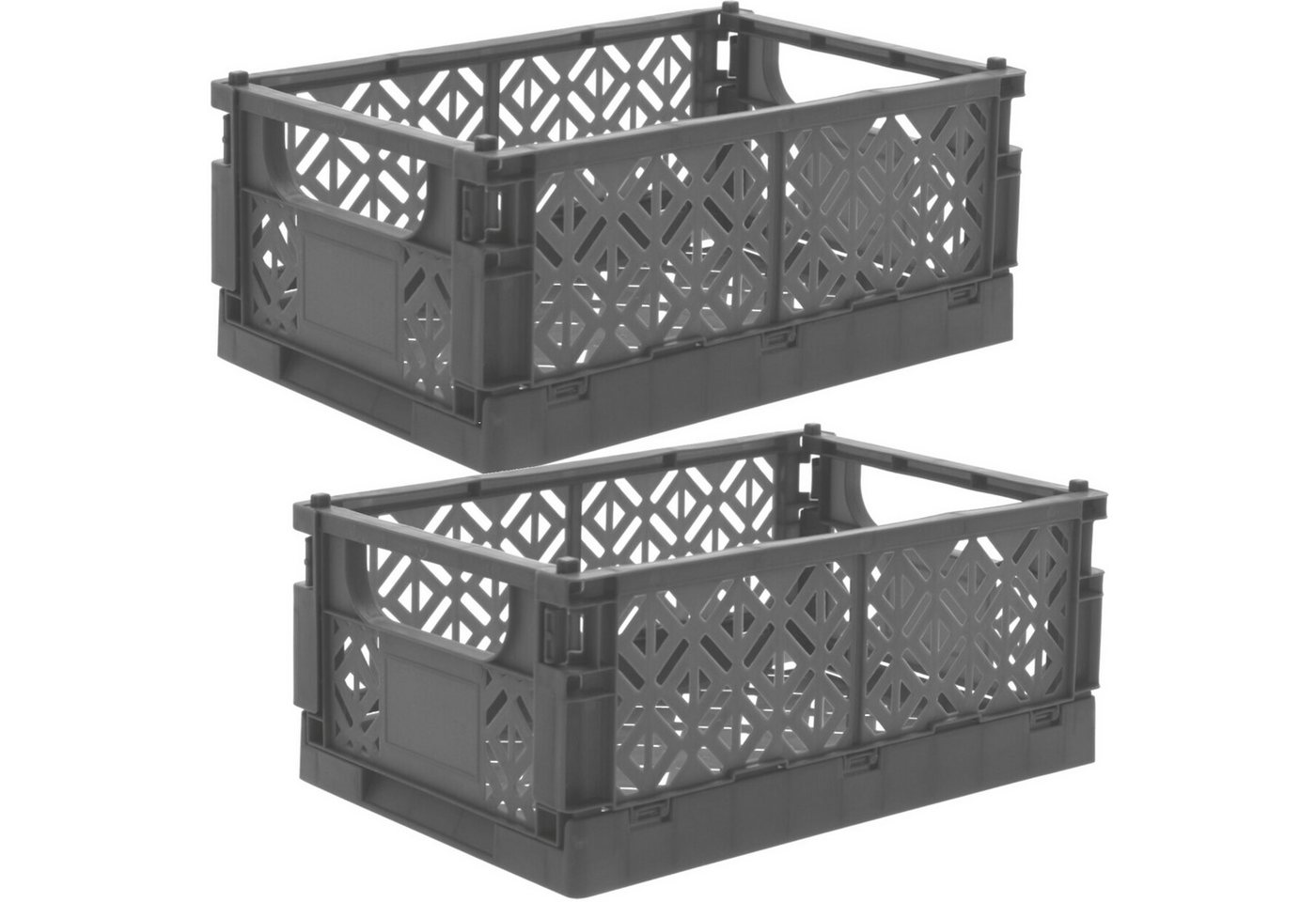 Koopman Klappbox Transportbox Kleinteilebox Faltbox 25x16x10cm 2 er Set, Grau, Faltbar, Kunststoff, Tragegriffe, Stabil