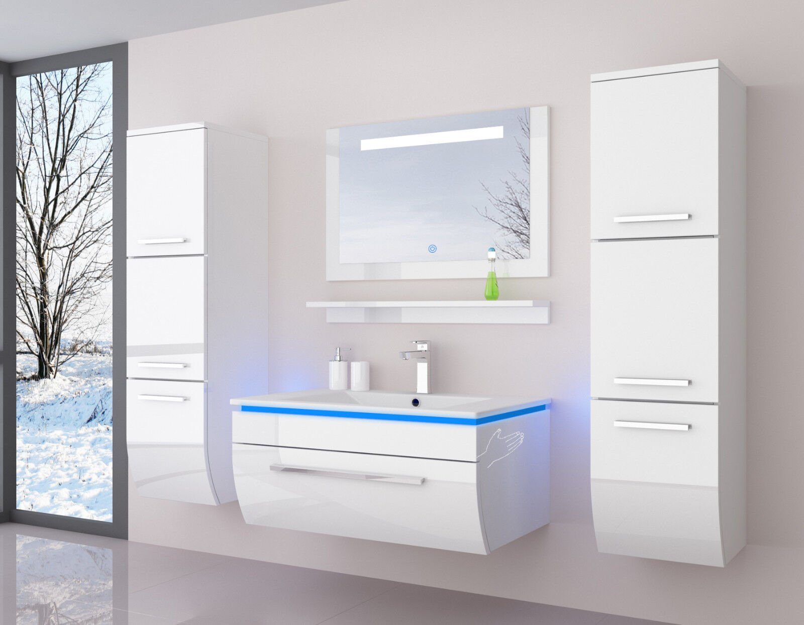 Homeline Badmöbel-Set Badmöbel Set Weiß Hochglanz lackiert LED System tausc günstig online kaufen