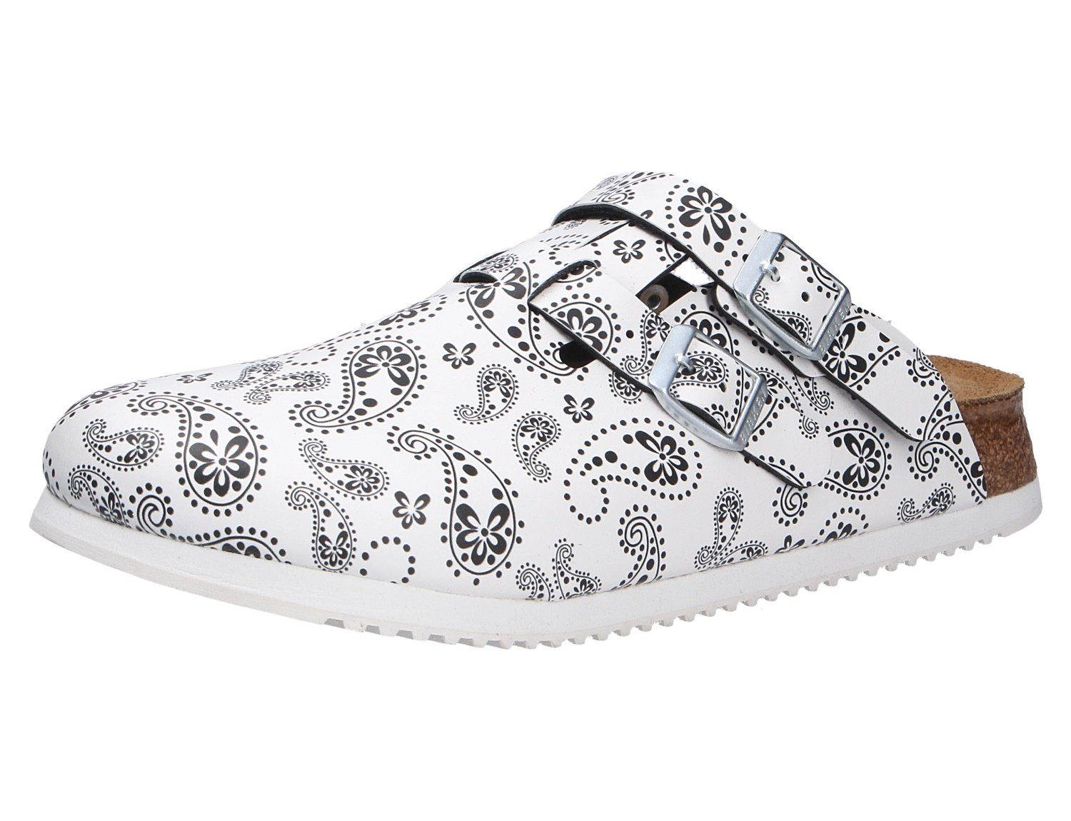 Pantolette Klassischer (Schmal) Paisley Birkenstock Schnitt Black/White