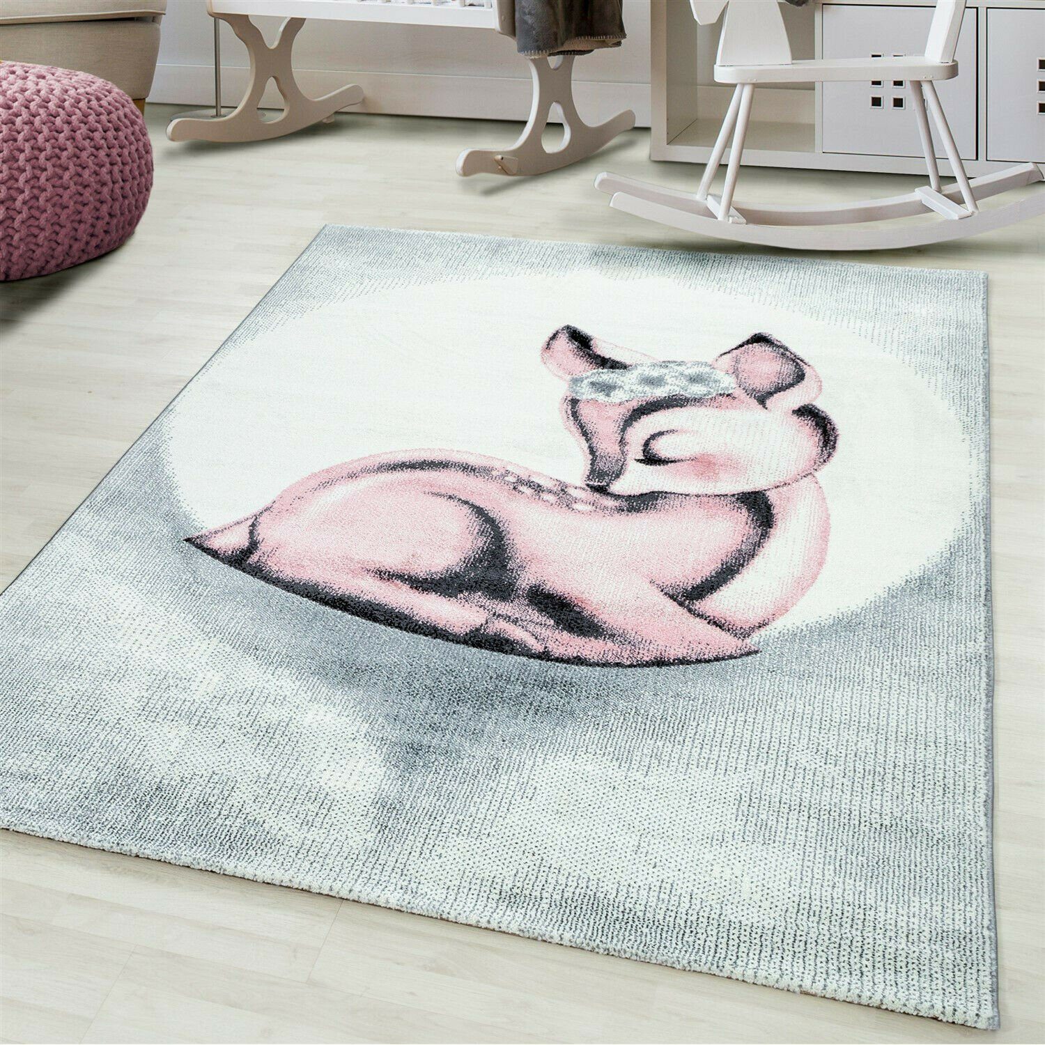 Kinderteppich, Homtex, 80 x 150 cm, Teppich mit Gazelle,Rehkitz Motive,  Kurzflor rechteckig/ rund