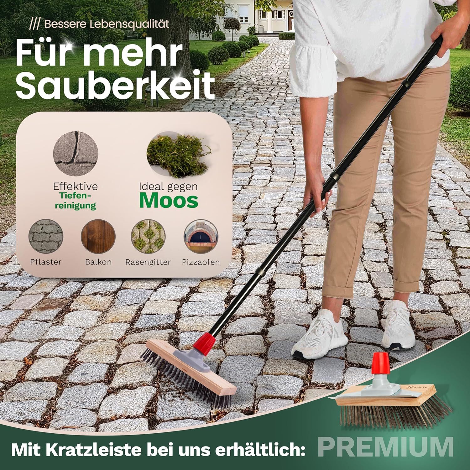 Produktbild von WFG Stehkehrgarnitur 'Faule Grete' – 97 Cm Hoch, Mit Kehrblech (Metall, 25 Cm) & Rosshaar-Handfeger, Rot, Bügelfrei, Für Rückenschonendes Kehren