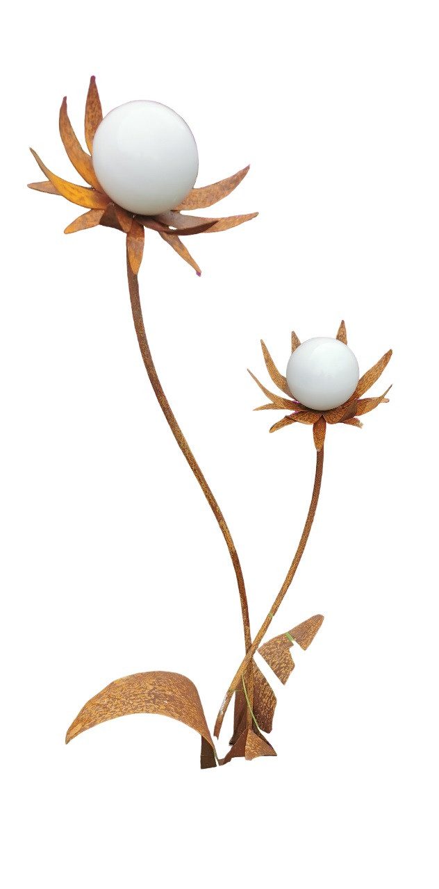 Jürgen Bocker - Gartenambiente Gartenstecker Blume Milano 120 cm Kugel weiß poliert Cortenstahl