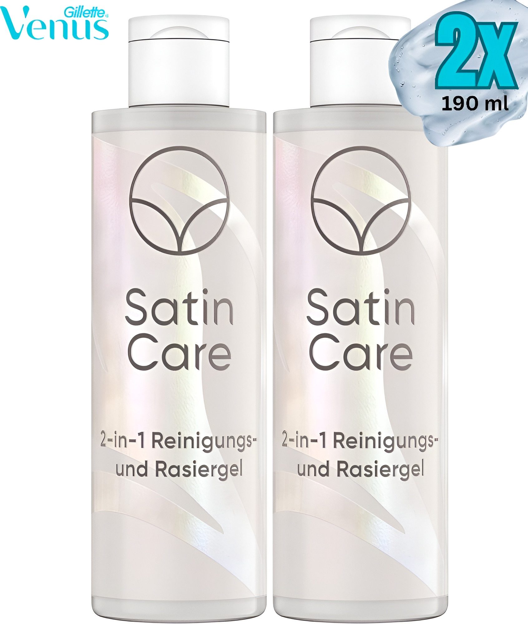 Gillette Venus Rasiergel und Reinigungsgel Gillette Satin Care Intimpflege Damen, 2-tlg., 2er Pack (2x 190ml) 2-in-1, für den Intimbereich, Geschenk für Frauen