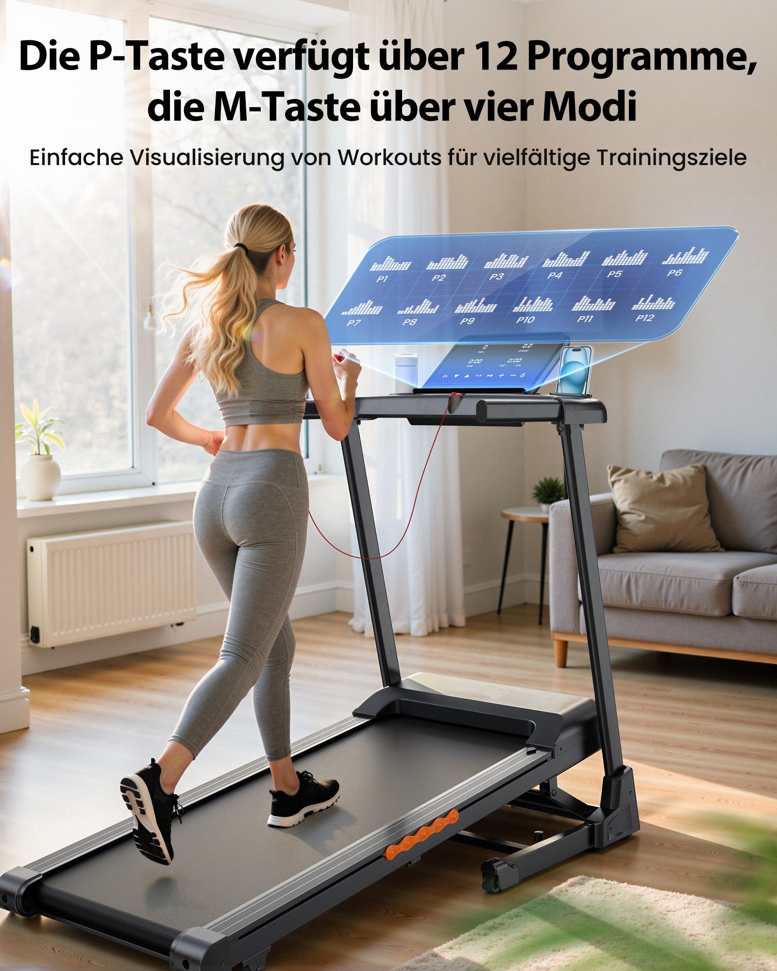 iscooter Laufband für Zuhause mit LED-Anzeige,1–14 km/h,Klappbares (Maximale Tragkraft 150 kg), 3.5HP,15° automatische Neigungsverstellung – Bild 3 von 5