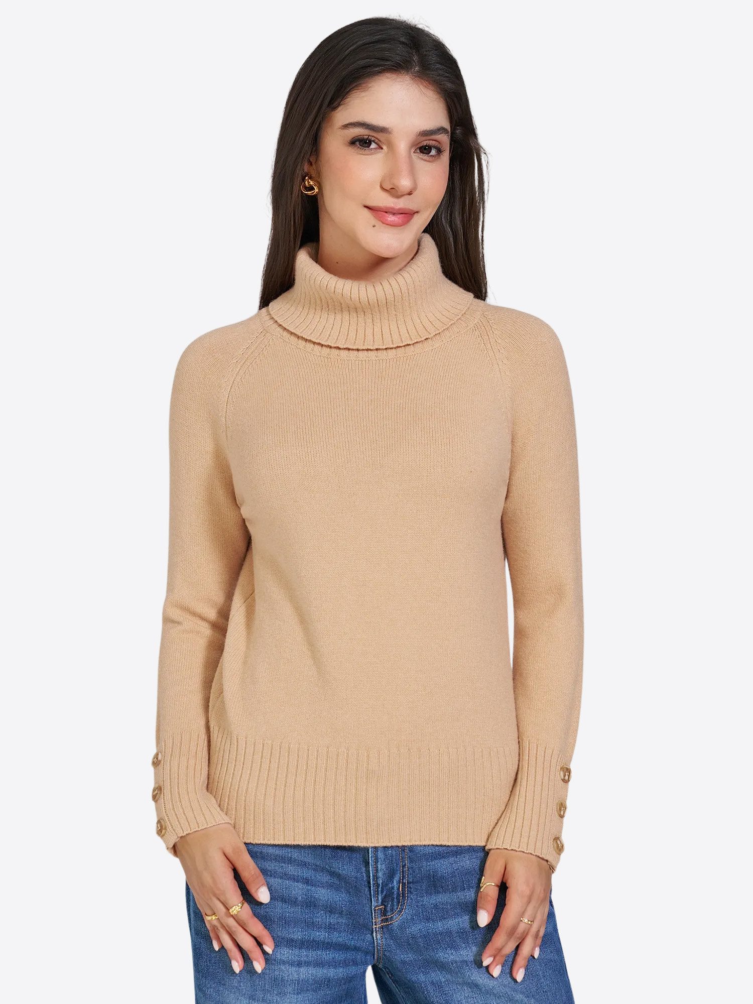 Imily Bela Rollkragenpullover Damen Strickpullover mit Zierknöpfen (Packung, 1-tlg., 1per-Pack) in Unifarbe