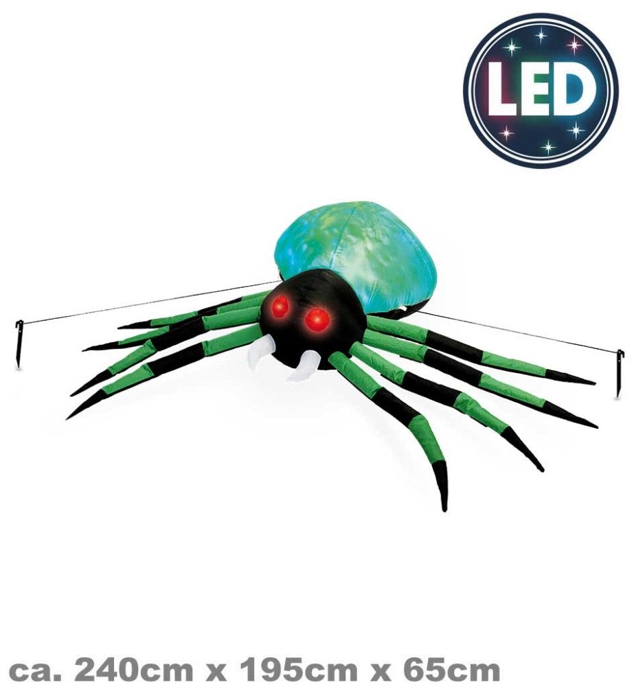 Fries Aufblasbares Partyzubehör XXL Selbstaufblasende Horror Spinne Garten Deko mit LED Halloween, 240 cm x 195 cm x 65 cm