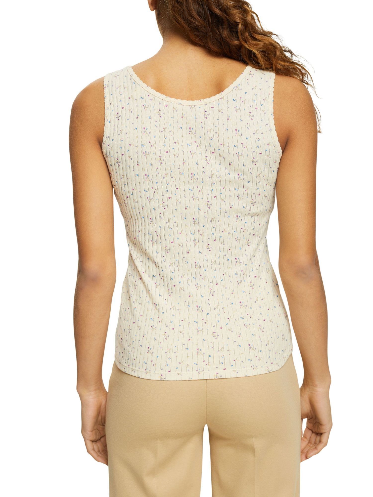mit T-Shirt OFF Pointelle-Muster Esprit Top WHITE (1-tlg) by edc NEW