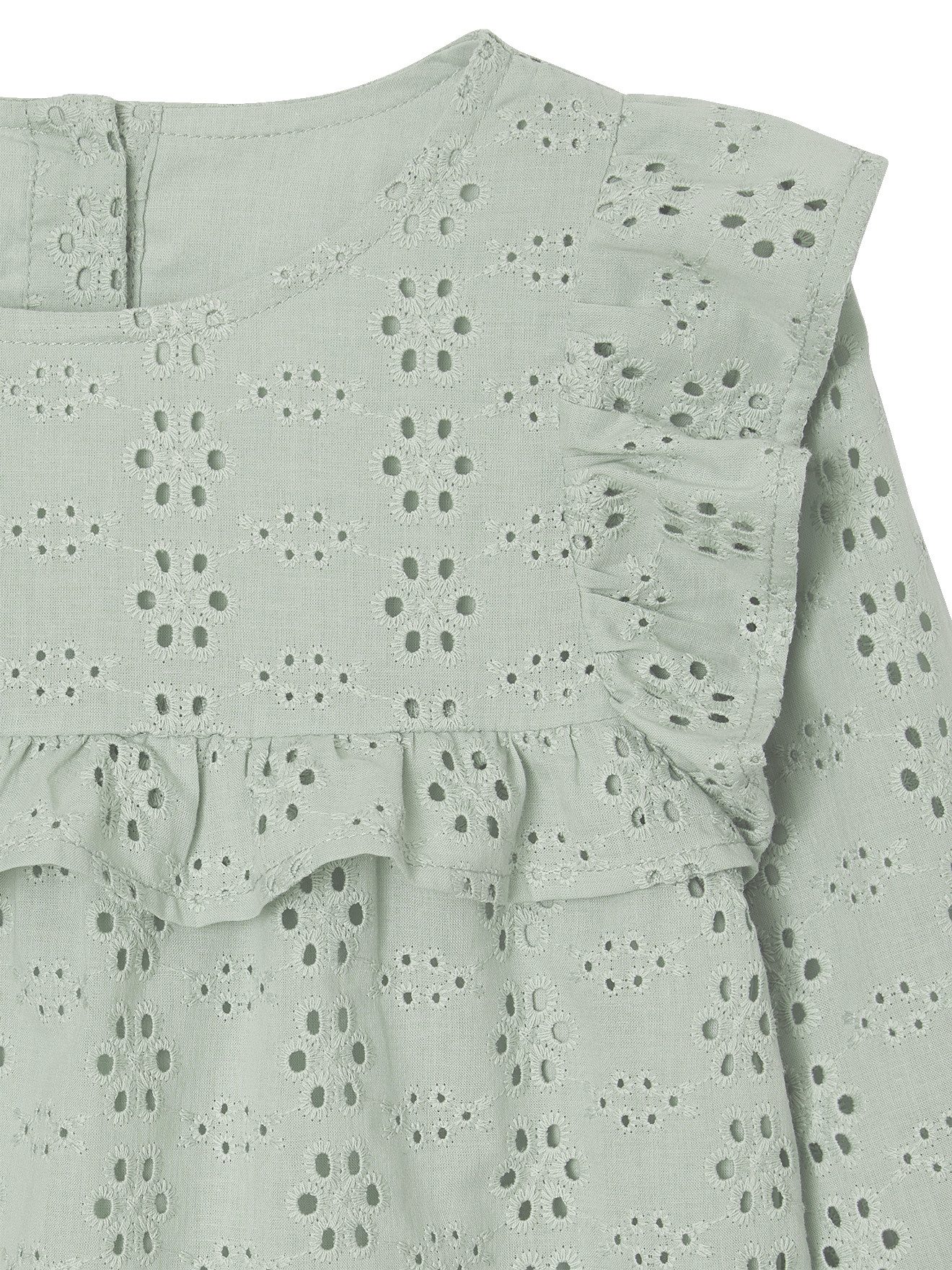 vertbaudet Langarmhemd Mädchen Volant-Bluse Lochstickerei