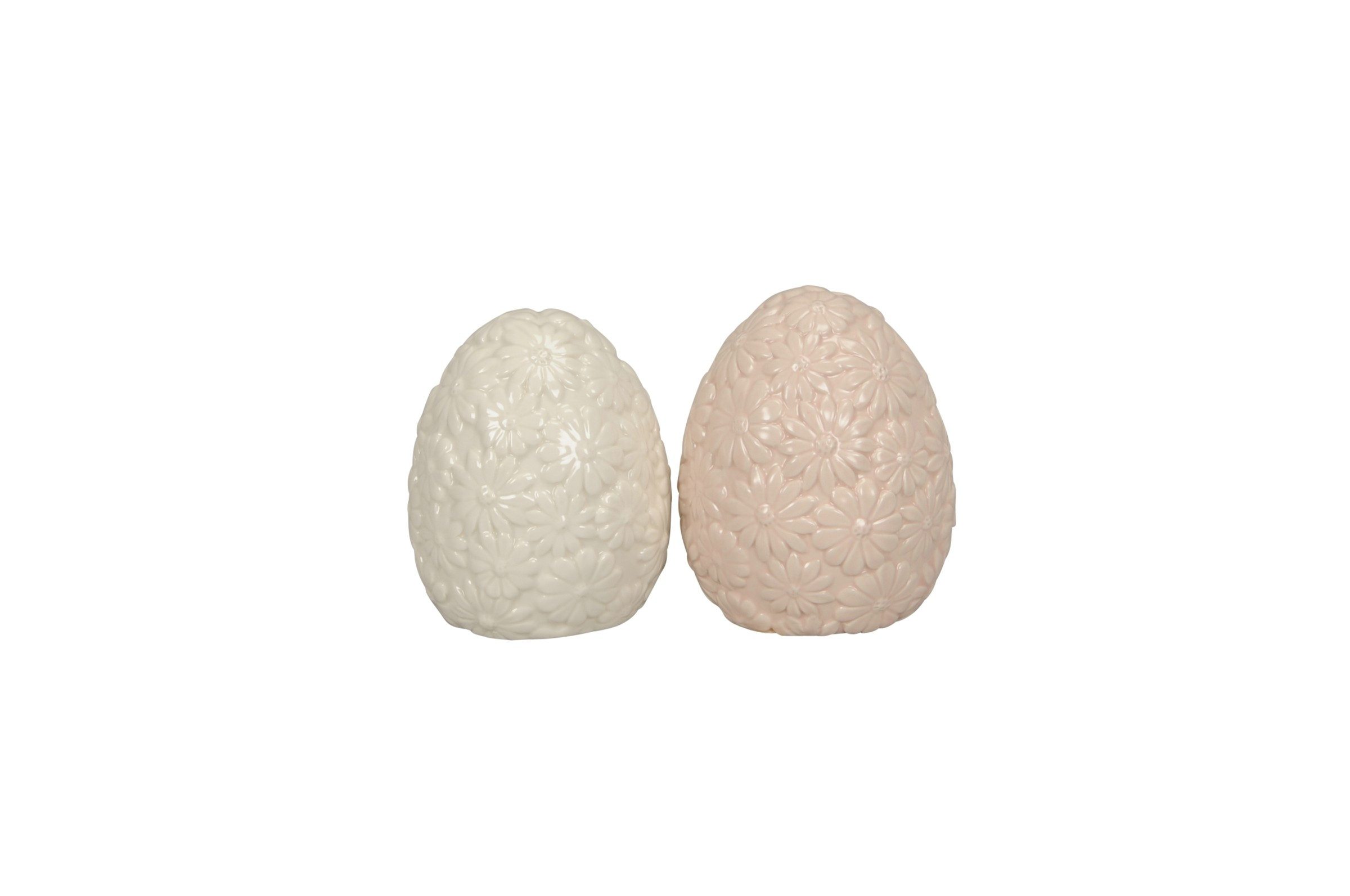 finehomegarden Osterei Ei mit Blütenmotiv weiß/rosa im Landhausstil Dekoratives Oster-Ei aus (Set, 2 St., 2tlg), Keramik H12cm Ø10cm Frühlings- und Osterdekoration für Zuhause