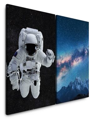 Sinus Art Leinwandbild 2 Bilder je 60x90cm Astronaut Weltraum Milchstraße Sterne Berge Astrofotografie Traumhaft