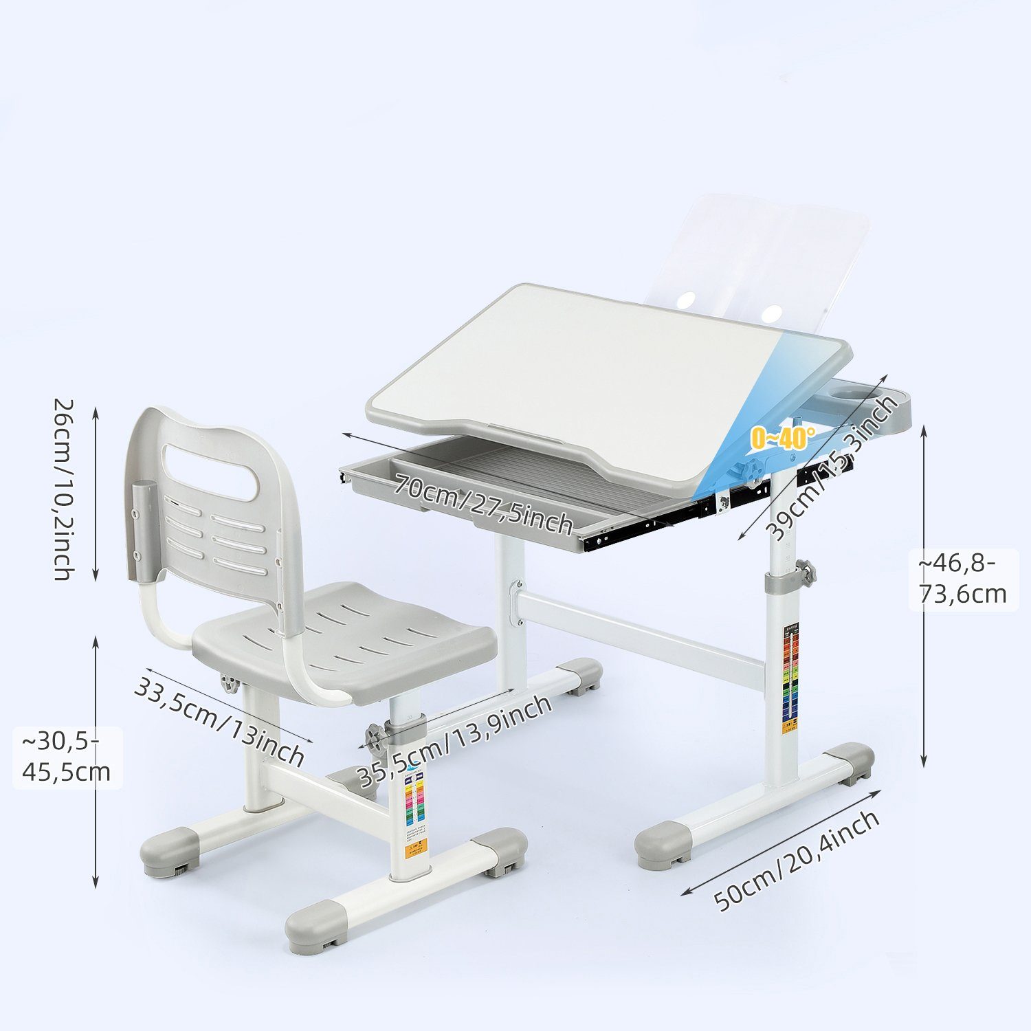 Kinderschreibtisch Kinderschreibtisch Schülerschreibtisch, Leseständer, LETGOSPT LesestäNder Set, mit und Kinderschreibtisch Multifunktion Höhenverstellbarer Stuhl