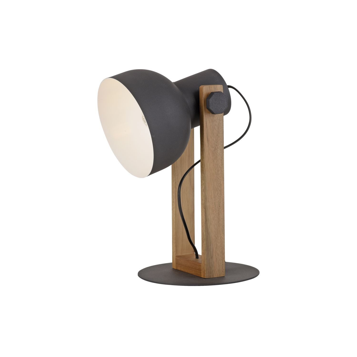 Licht-Erlebnisse Nachttischlampe KORVIC, ohne Leuchtmittel, Holz Eisen E27 45 cm hoch Schwarz Natur Industrie Design