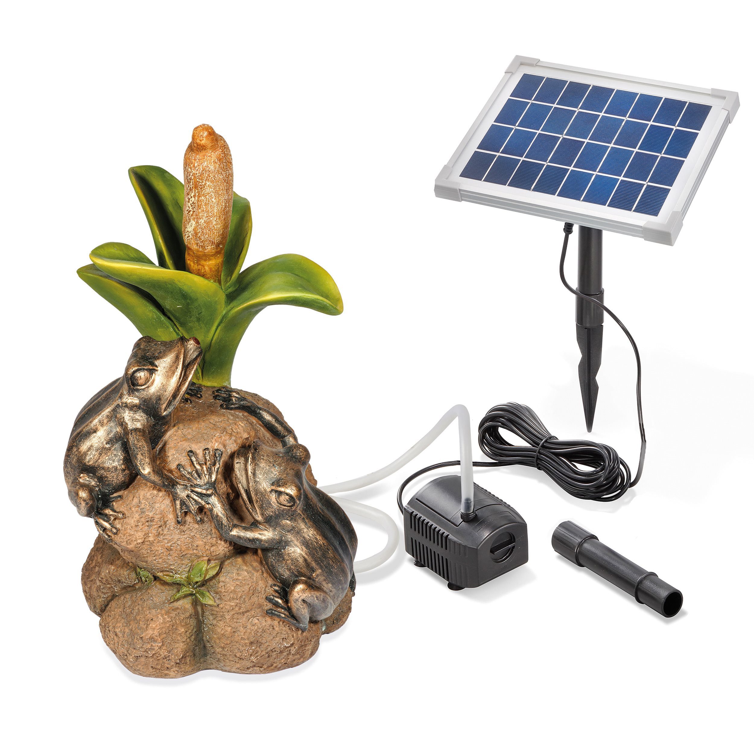 esotec Wasserspeier Solar Teichfigur Komplettset Froschpaar H=46cm Pumpe 250l/h 101662 (Komplettset)