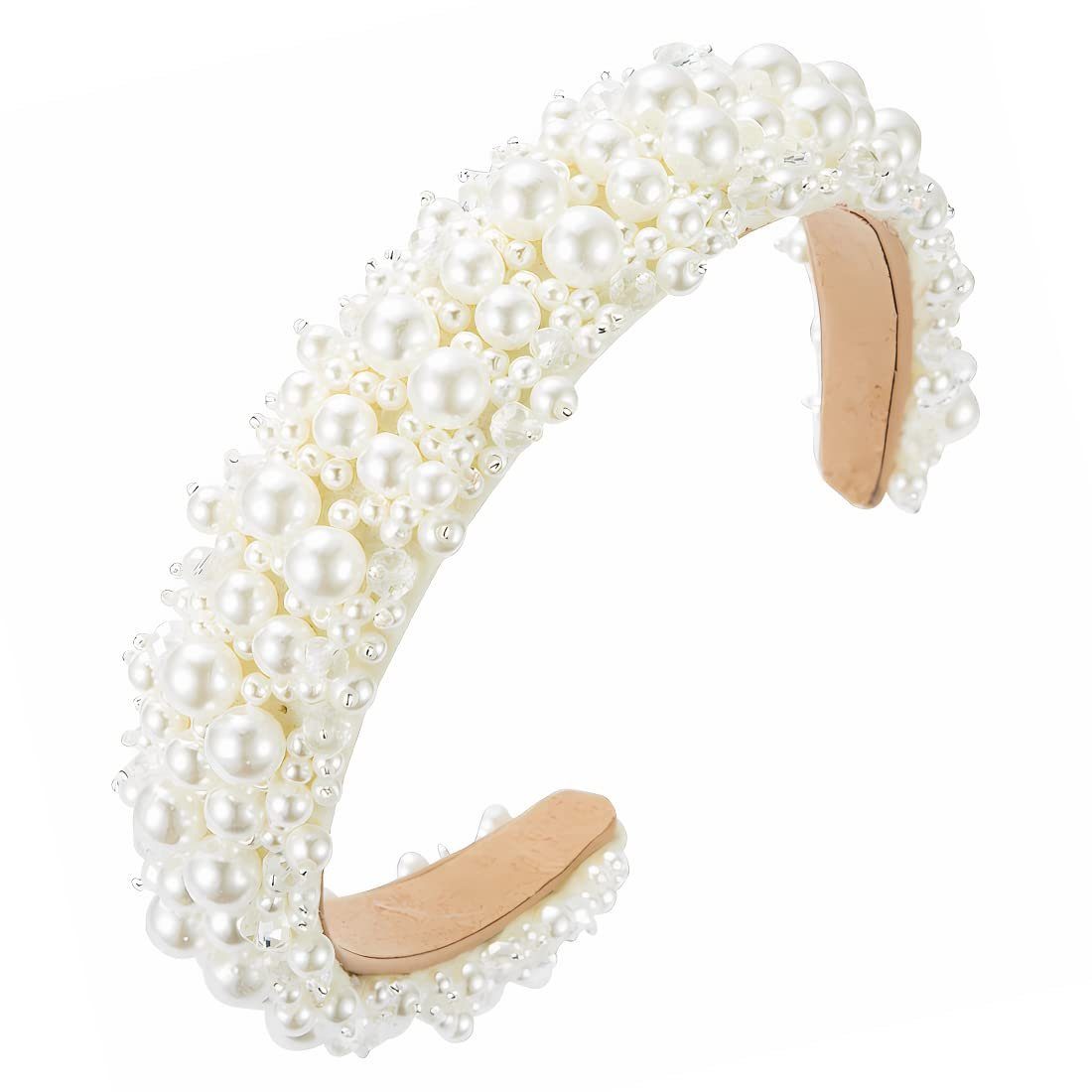 POCHUMIDUU Haargummi Weiß Haarreifen perlen Mode Stirnbänder, Für Frauen Mädchen Partys Hochzeit Haarschmuck
