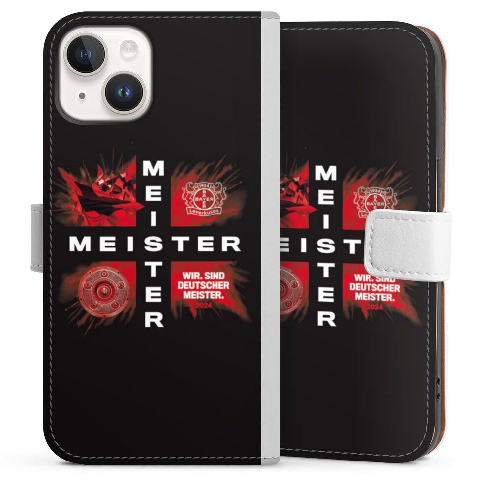DeinDesign Handyhülle Bayer 04 Leverkusen Meister Offizielles Lizenzprodukt, Apple iPhone 14 Hülle Handy Flip Case Wallet Cover Handytasche Leder