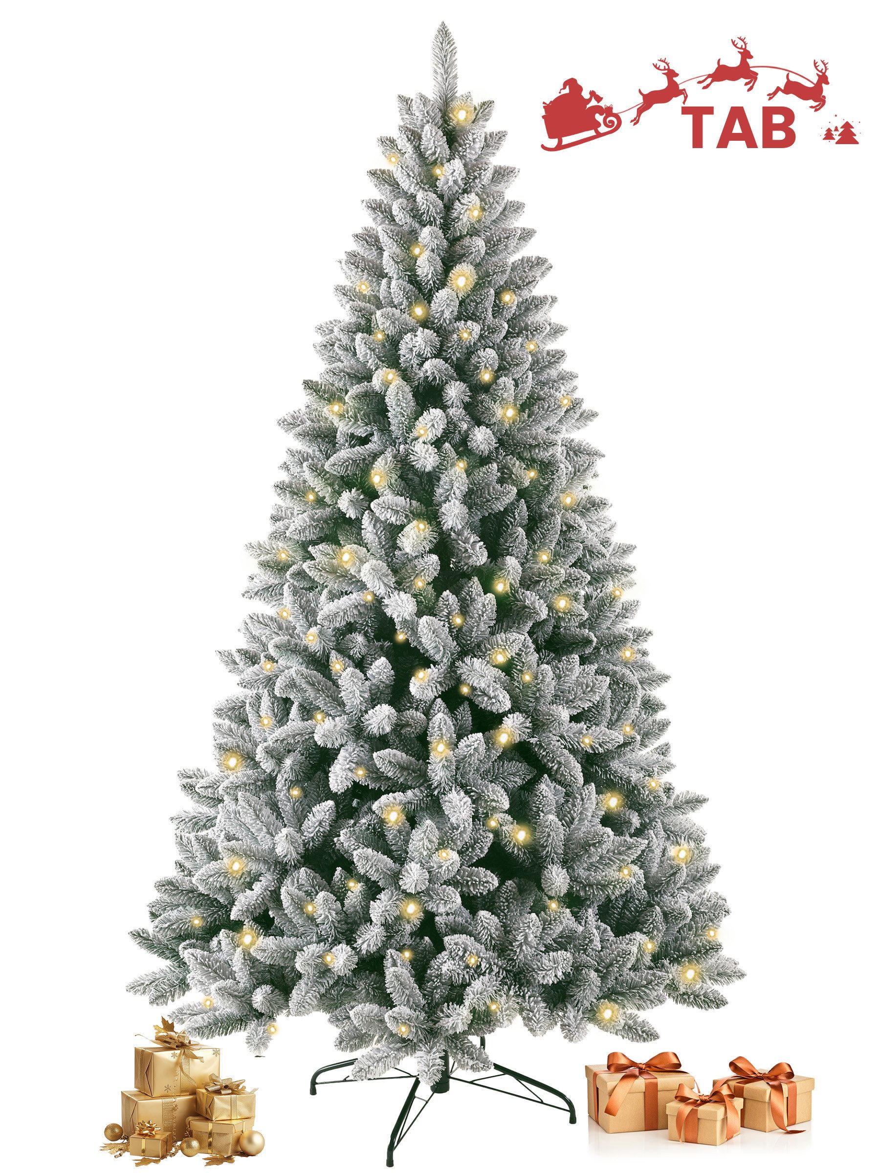 TAB Künstlicher Weihnachtsbaum Weihnachtsbaum Künstlich Tannenbaum Christbaum 180–210 cm, mit Licht, Winterliche Eleganz trifft auf einfache Handhabung.