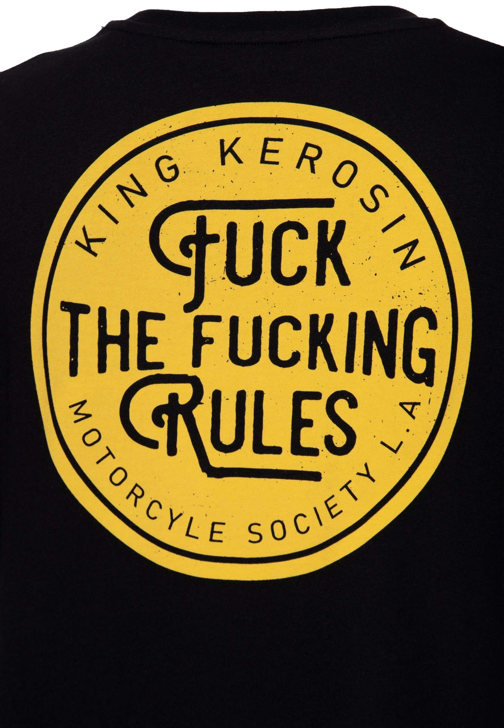 KingKerosin Print-Shirt The schwarz Print Rules Fuck Fucking mit Statement