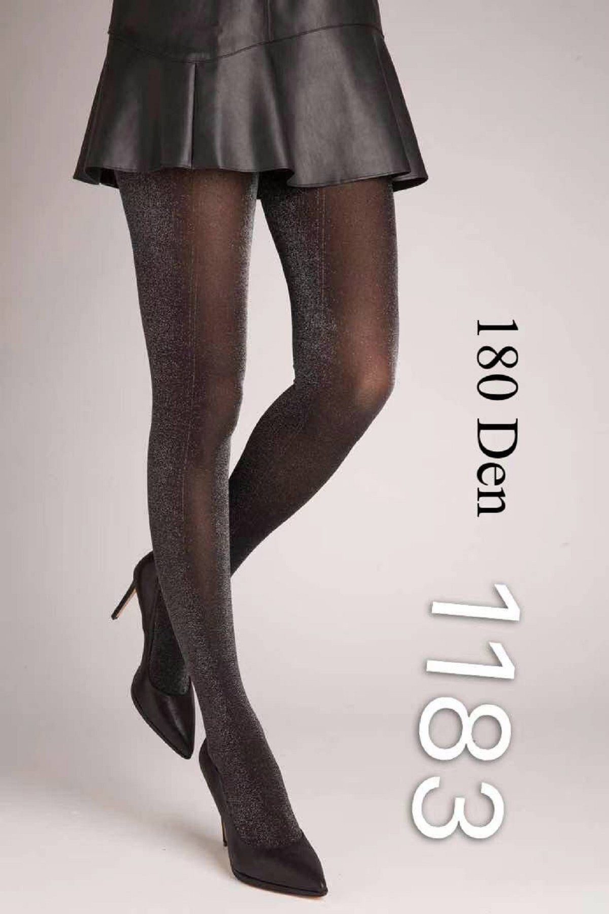 COFI 1453 Strumpfhose Damen Strumpfhose Durchsichtig mit Glitzer Baumwollzwickel Schwarz